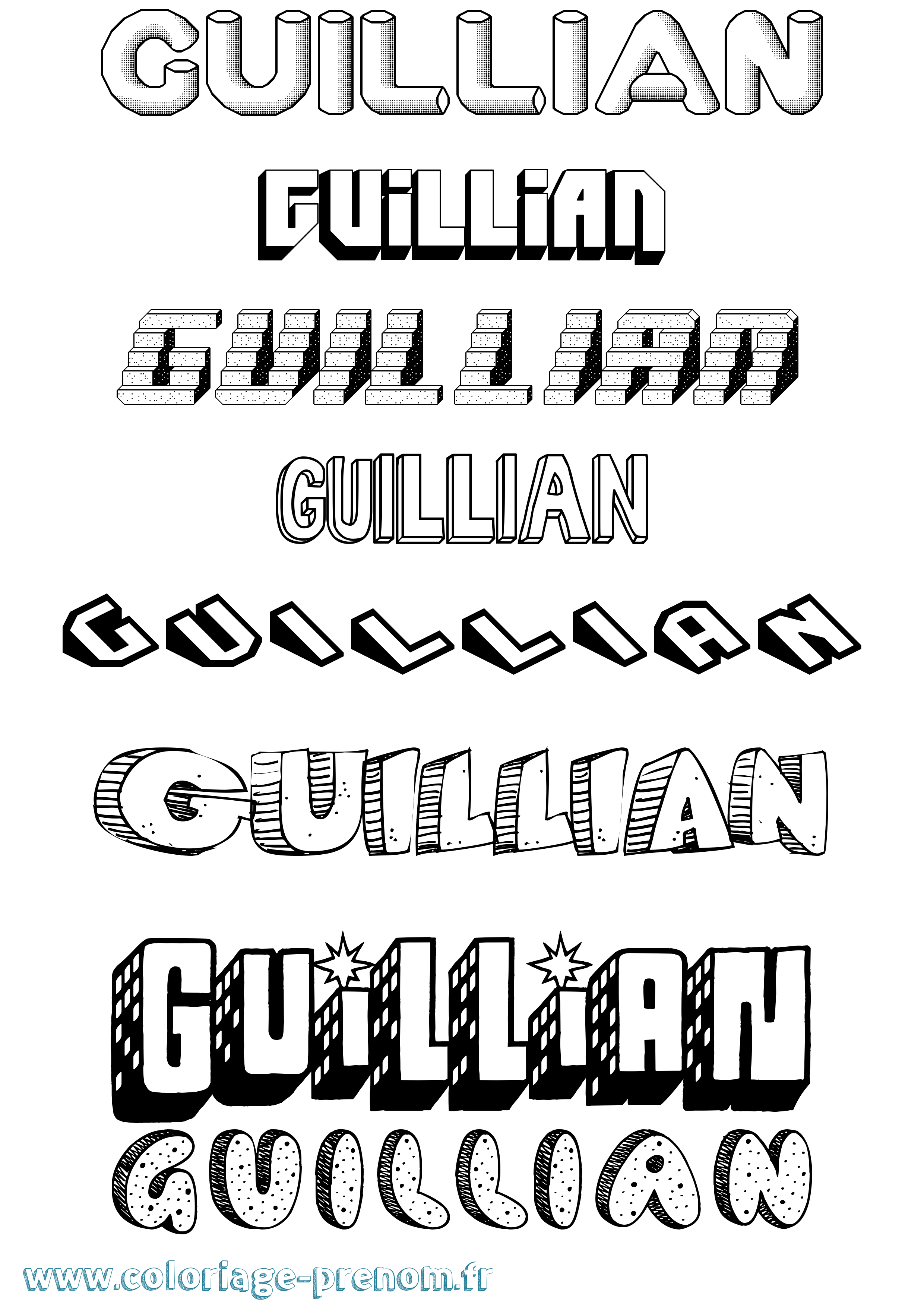 Coloriage Guillian Effet 3D Coloriage prénom Guillian Effet 3D