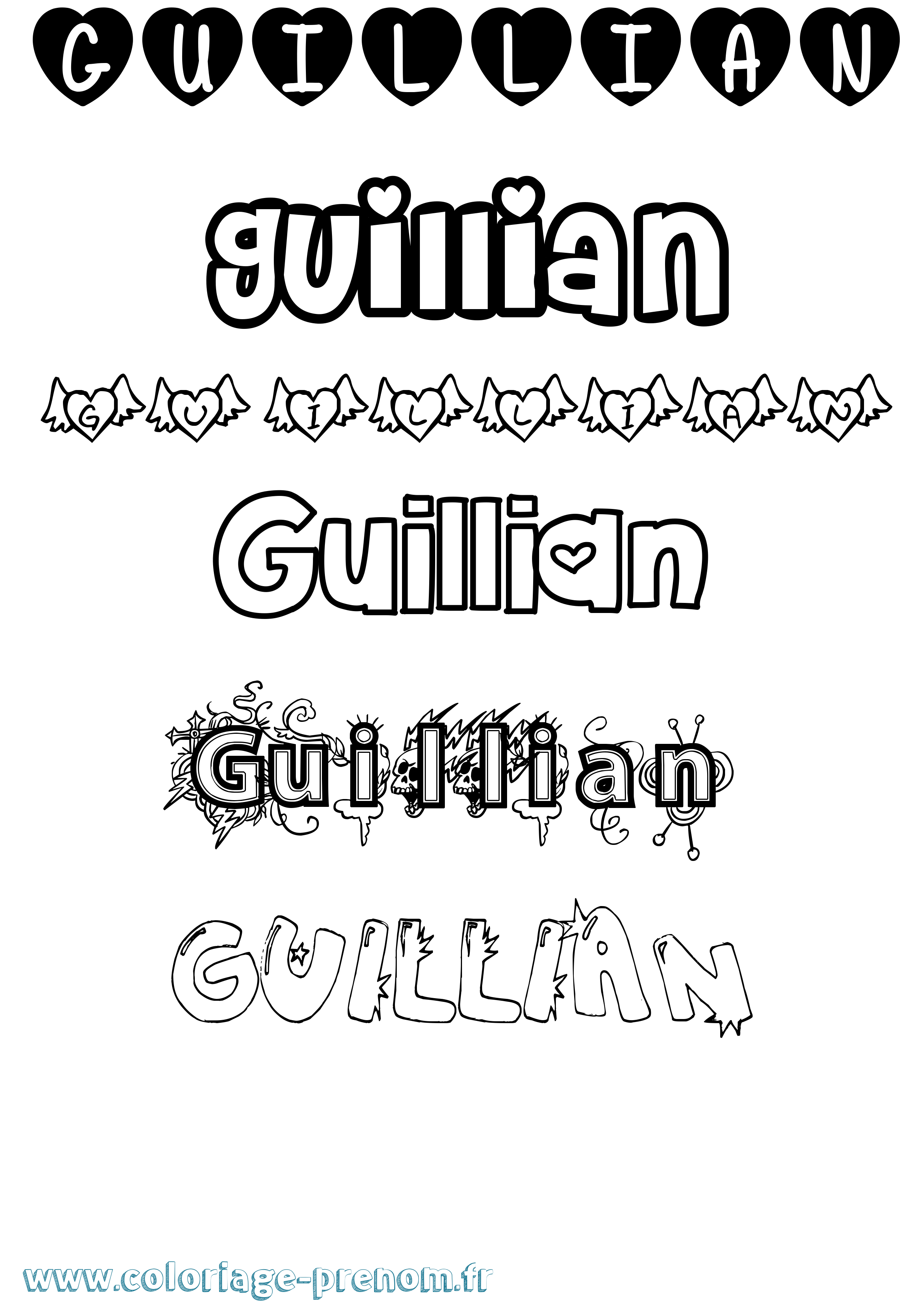 Coloriage Guillian Girly Coloriage prénom Guillian Girly