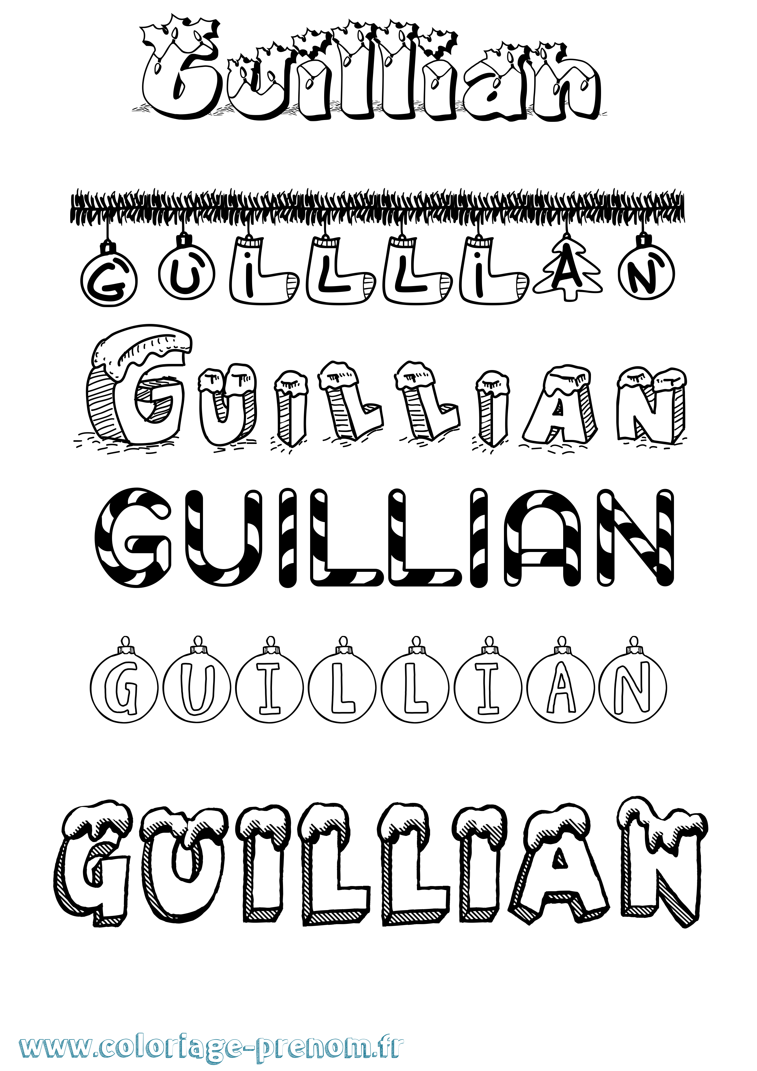Coloriage Guillian Noël Coloriage prénom Guillian Noël
