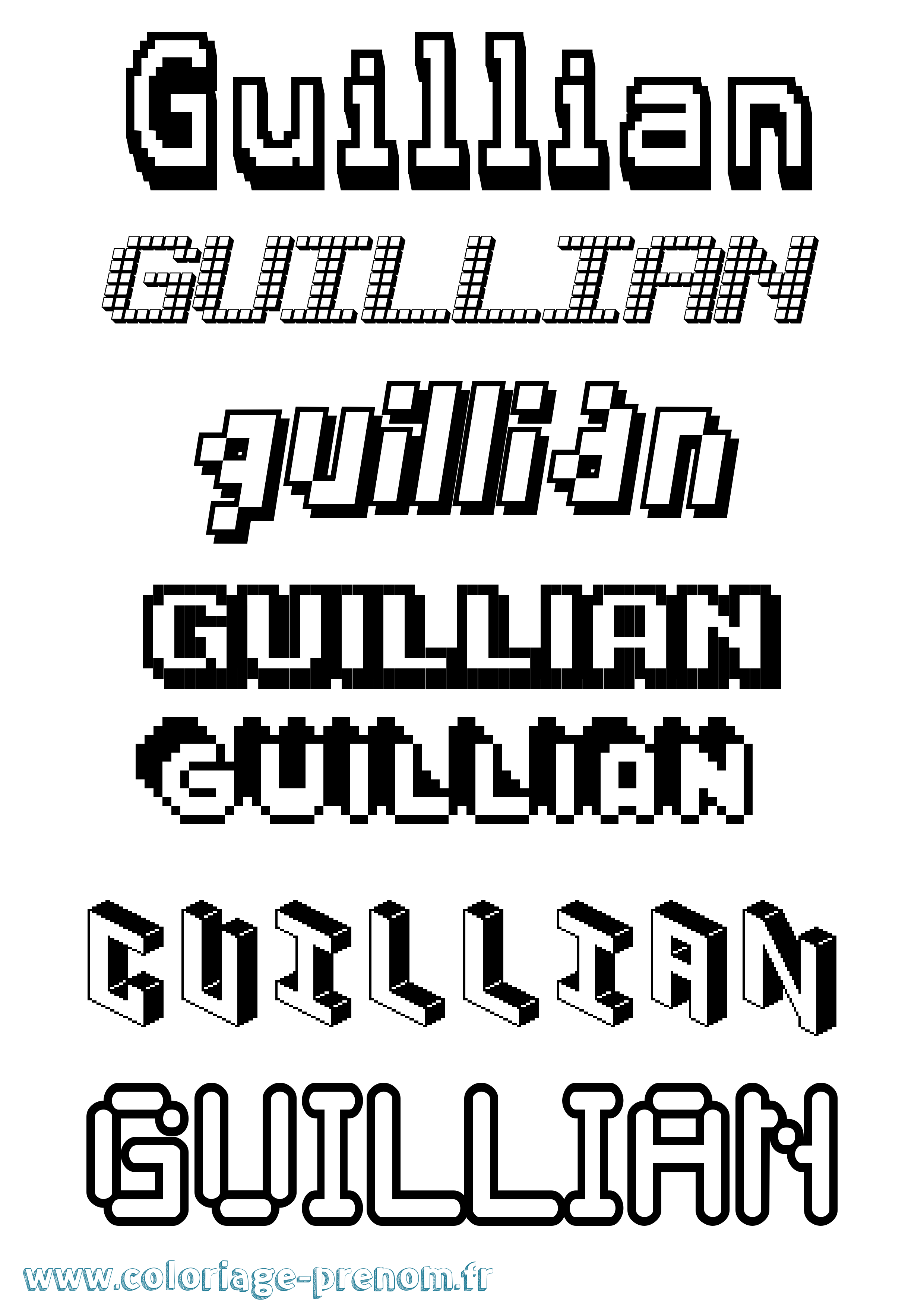 Coloriage Guillian Pixel Coloriage prénom Guillian Pixel