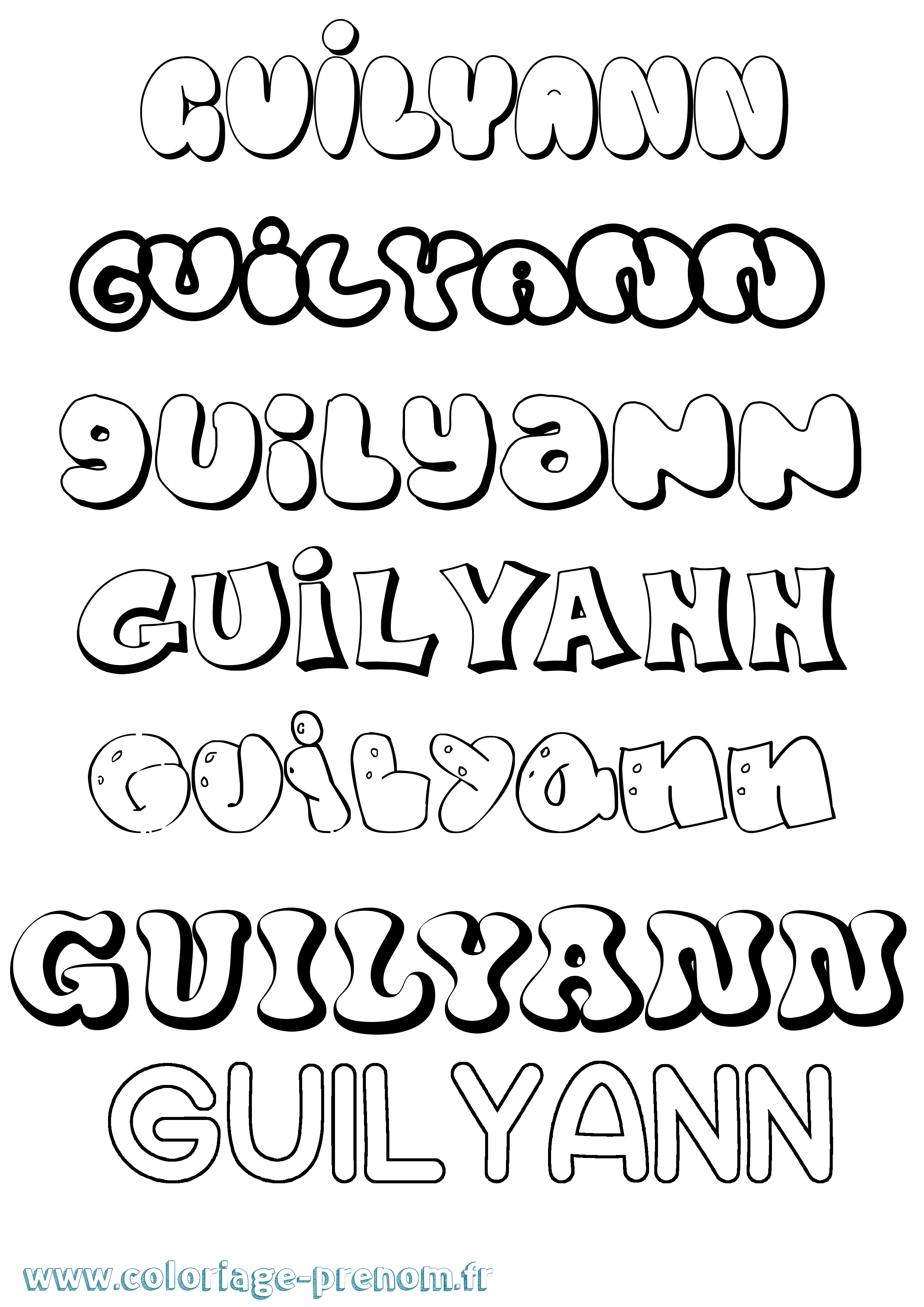 Coloriage Guilyann Bubble Coloriage prénom Guilyann Bubble