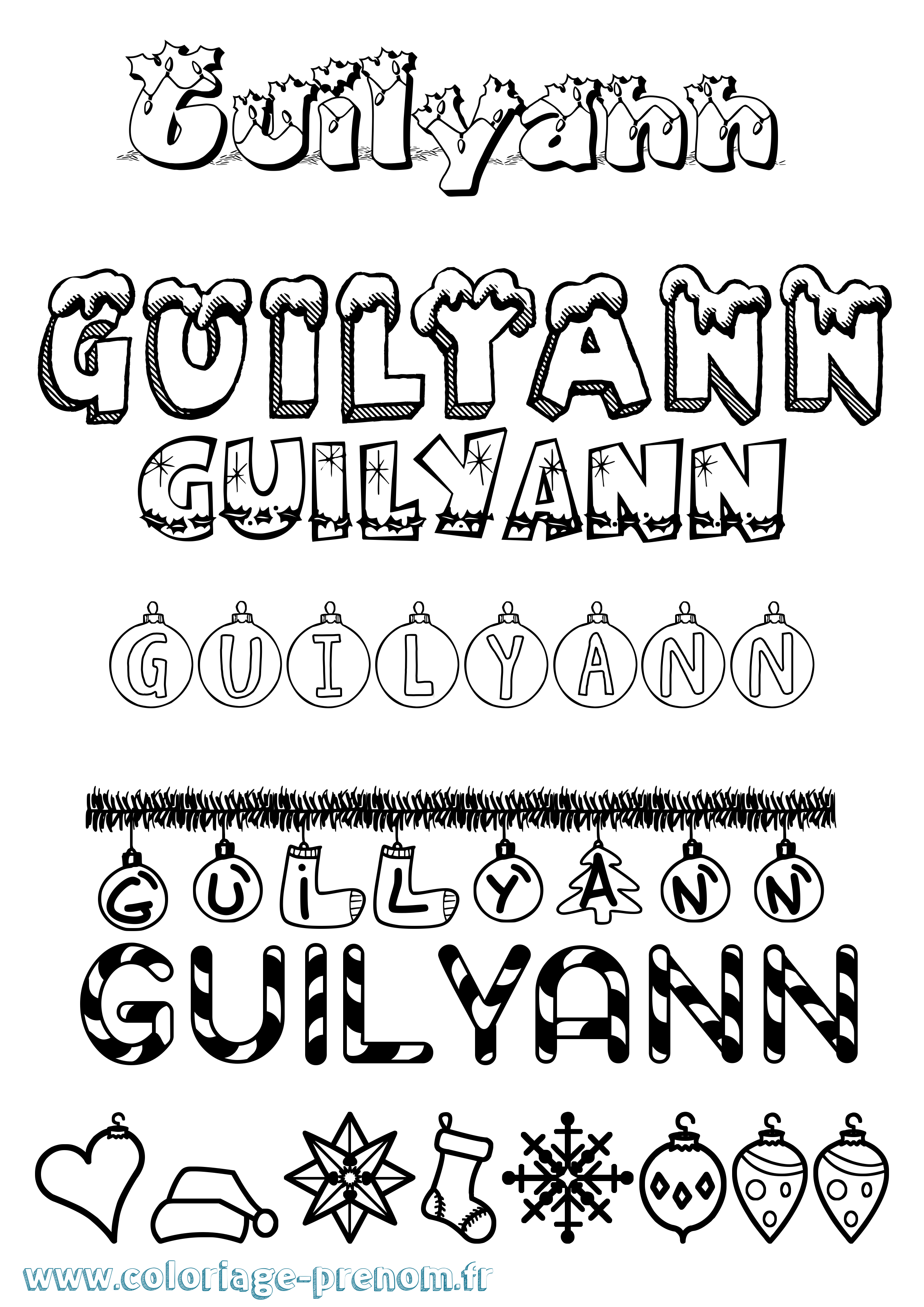 Coloriage Guilyann Noël Coloriage prénom Guilyann Noël