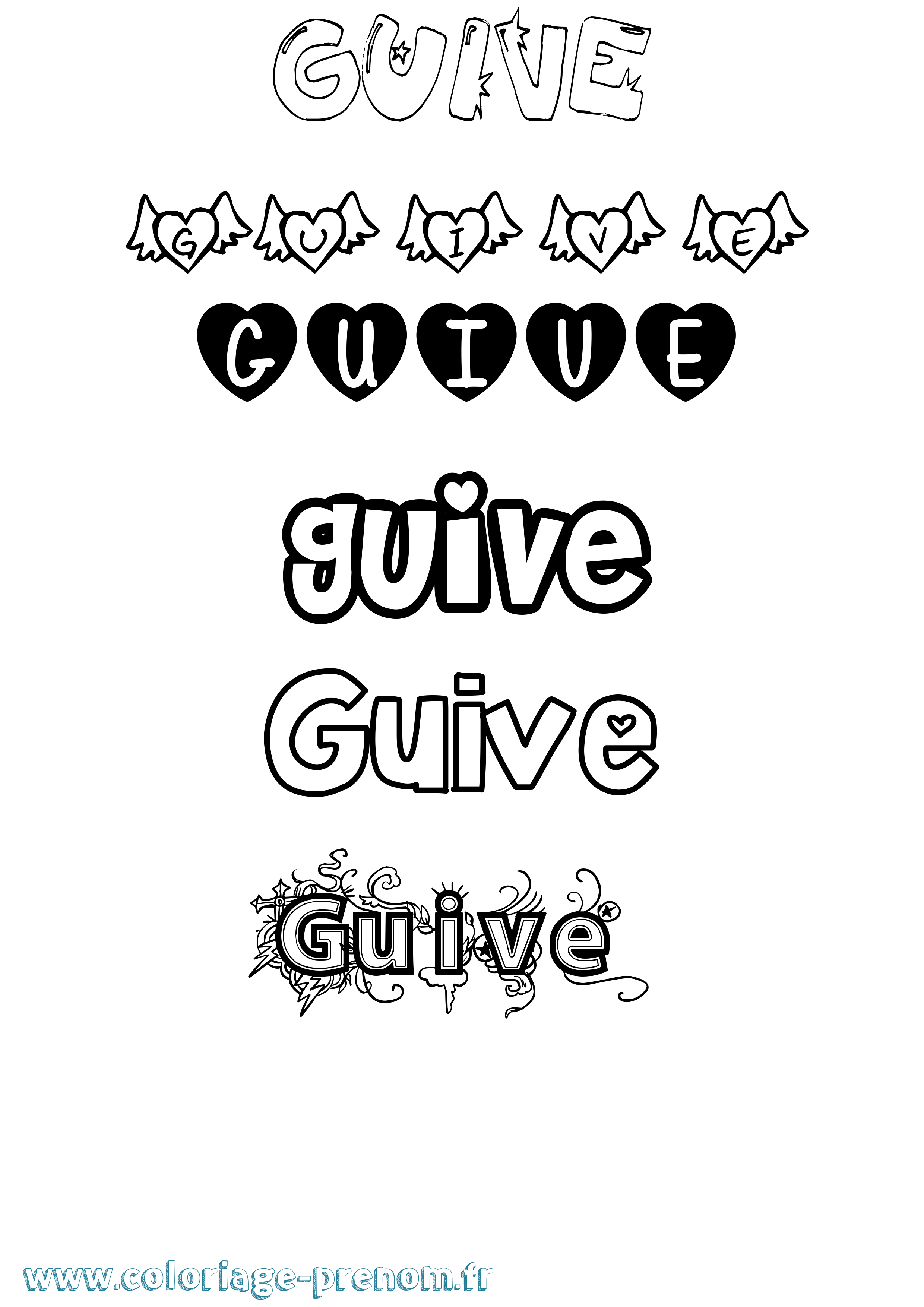 Coloriage Guive Girly Coloriage prénom Guive Girly