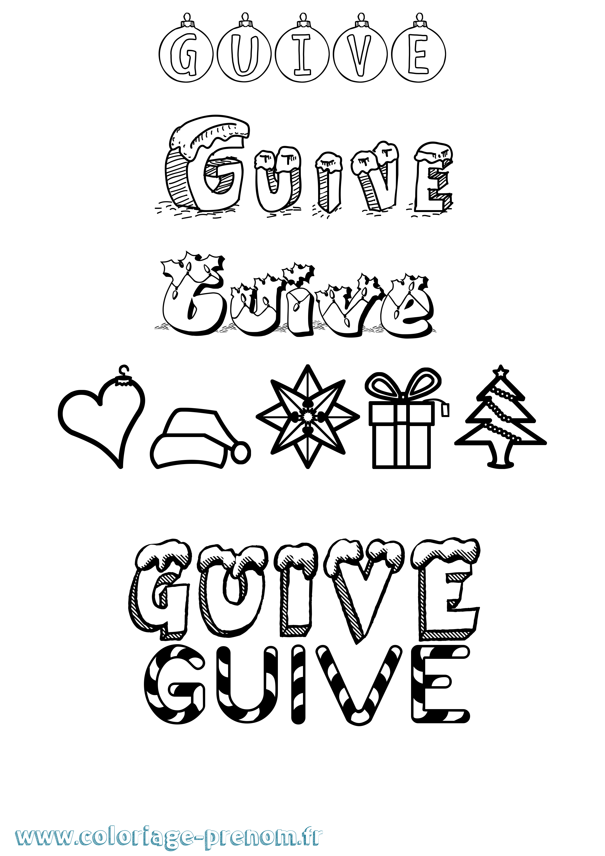 Coloriage Guive Noël Coloriage prénom Guive Noël