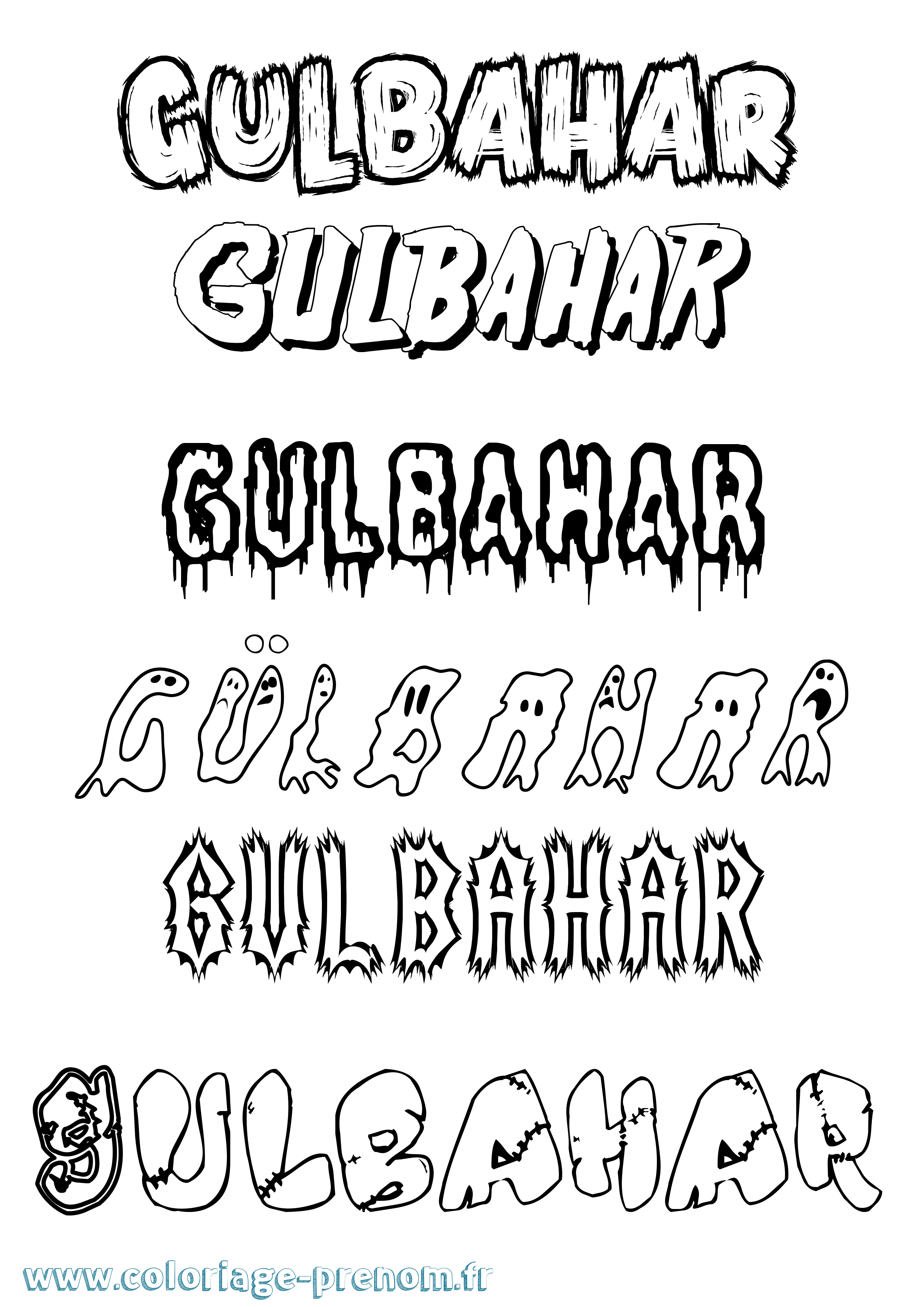 Coloriage Gülbahar Frisson Coloriage prénom Gülbahar Frisson