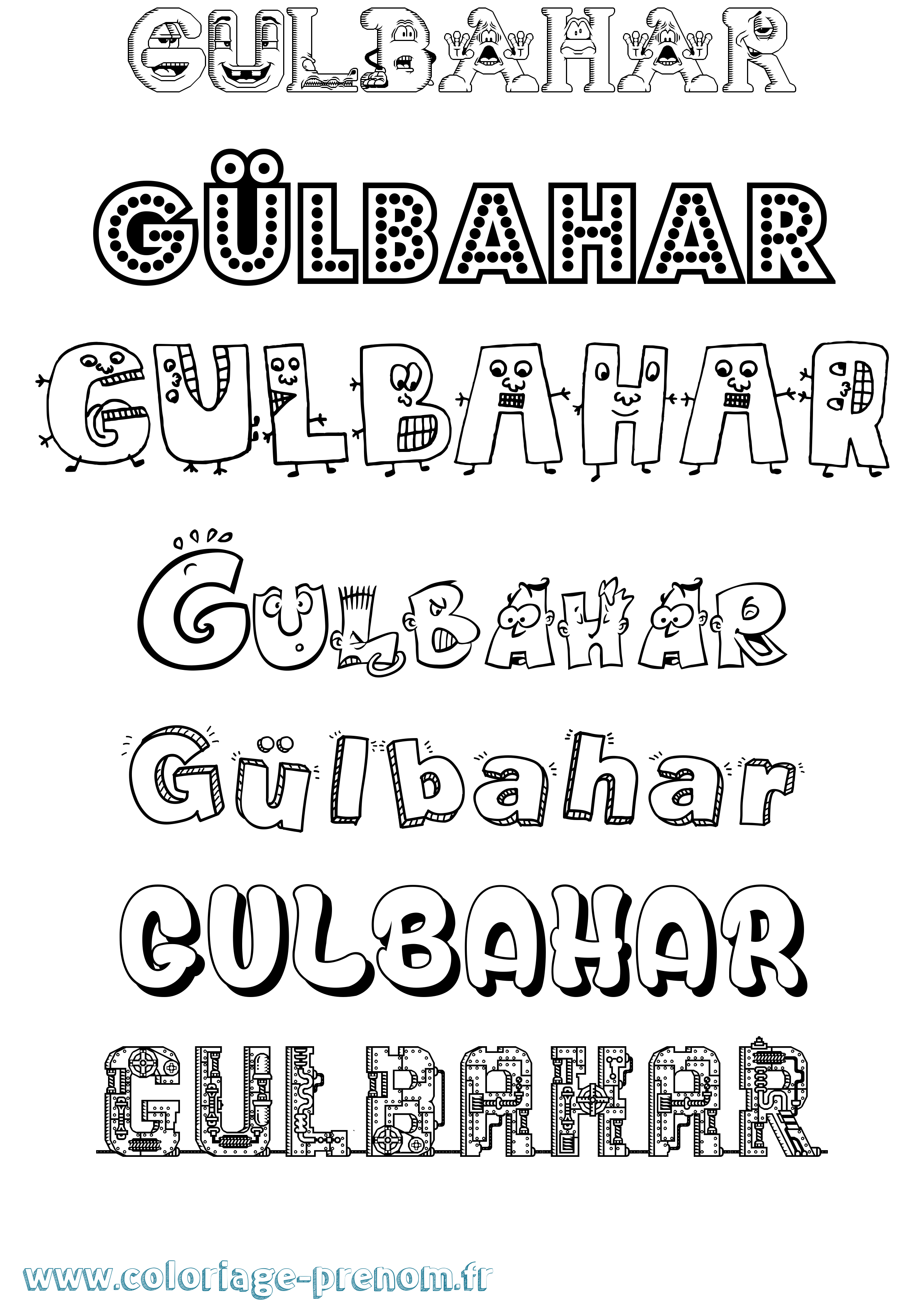 Coloriage Gülbahar Fun Coloriage prénom Gülbahar Fun