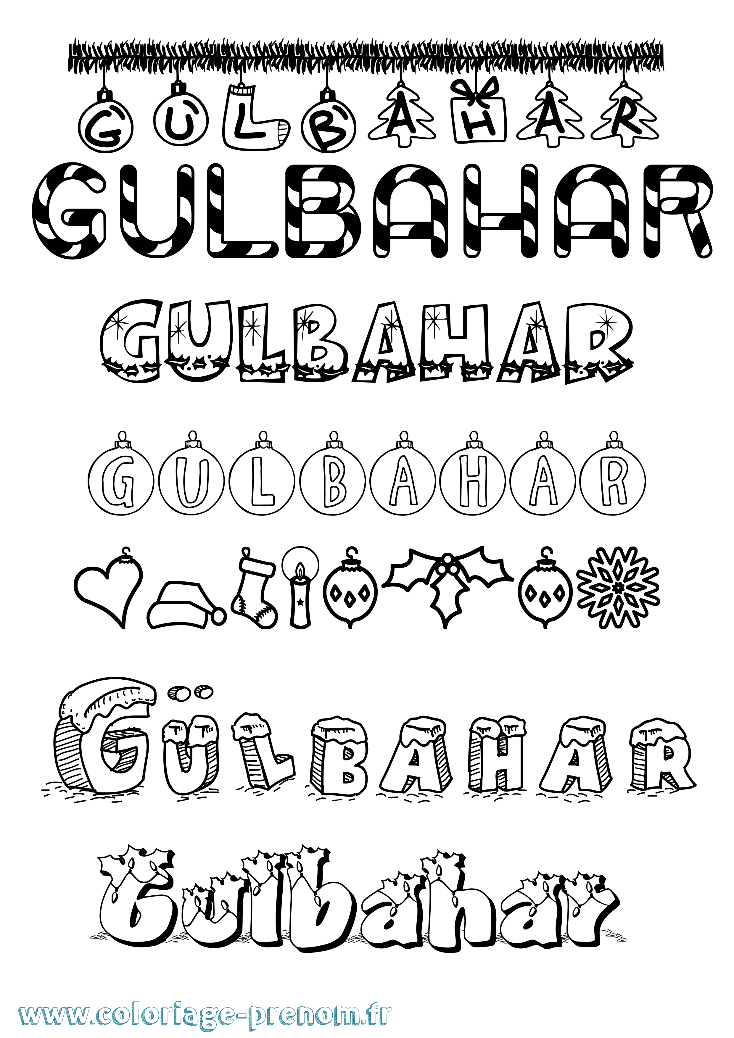 Coloriage Gülbahar Noël Coloriage prénom Gülbahar Noël