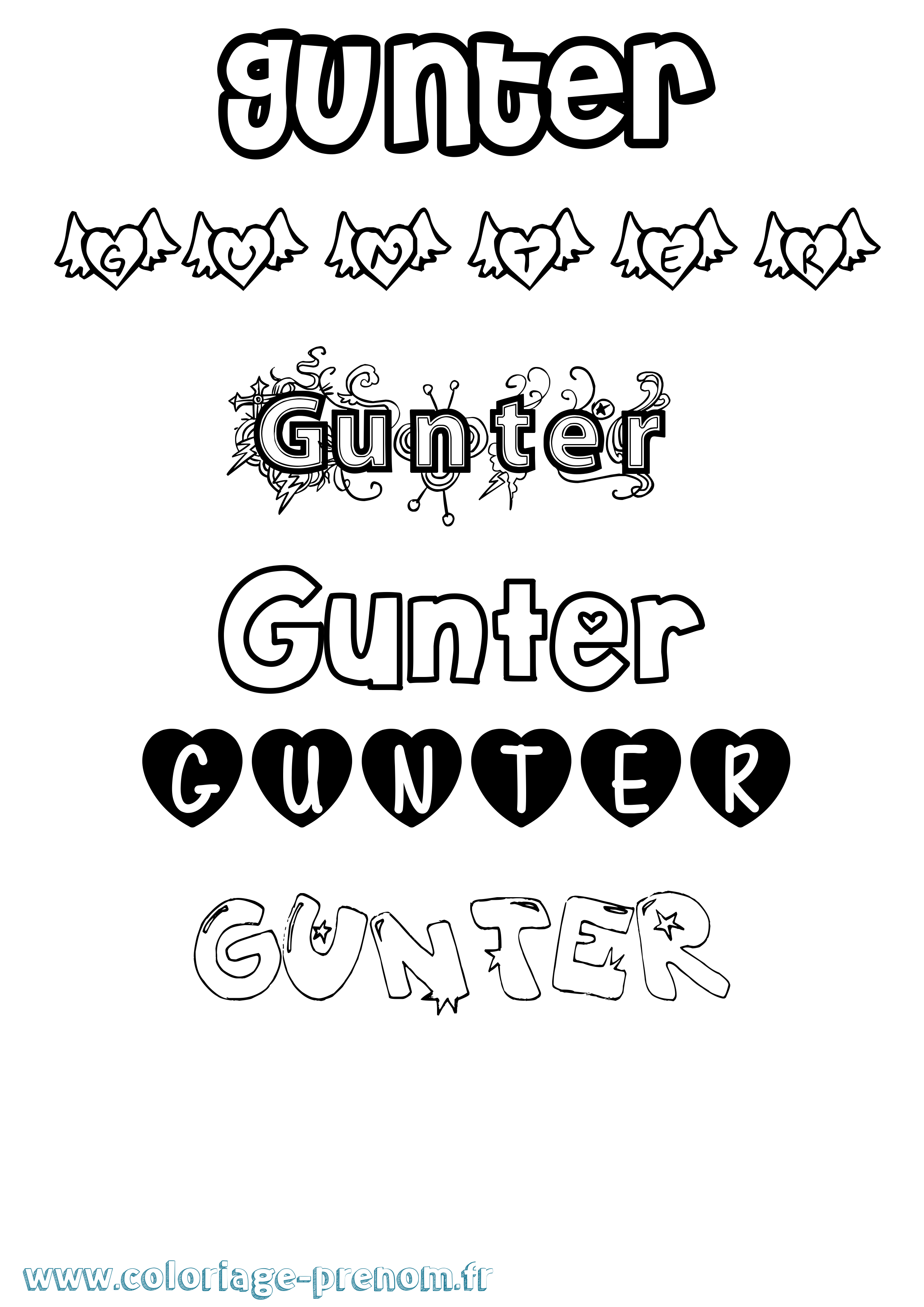 Coloriage Gunter Girly Coloriage prénom Gunter Girly