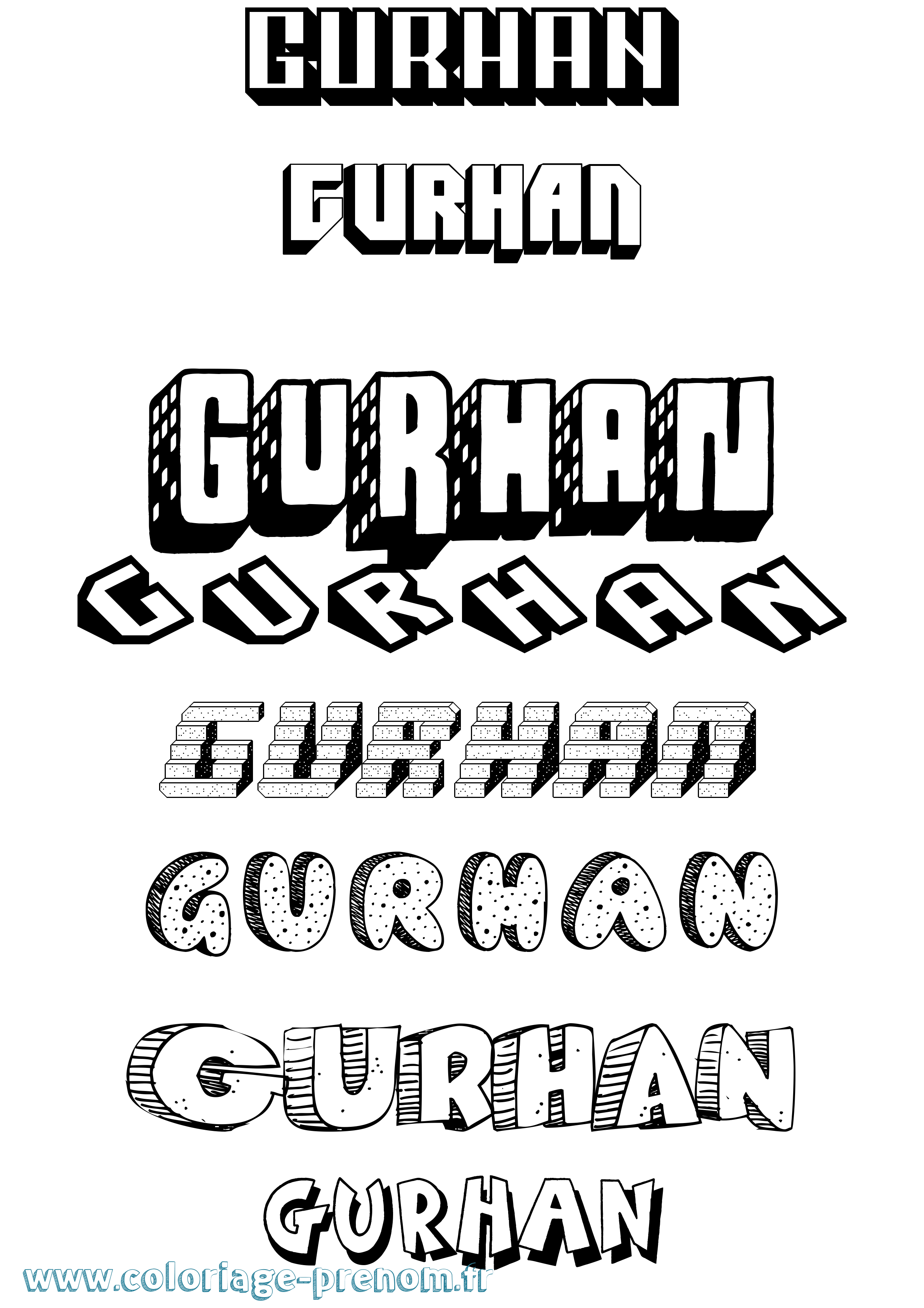 Coloriage Gurhan Effet 3D Coloriage prénom Gurhan Effet 3D