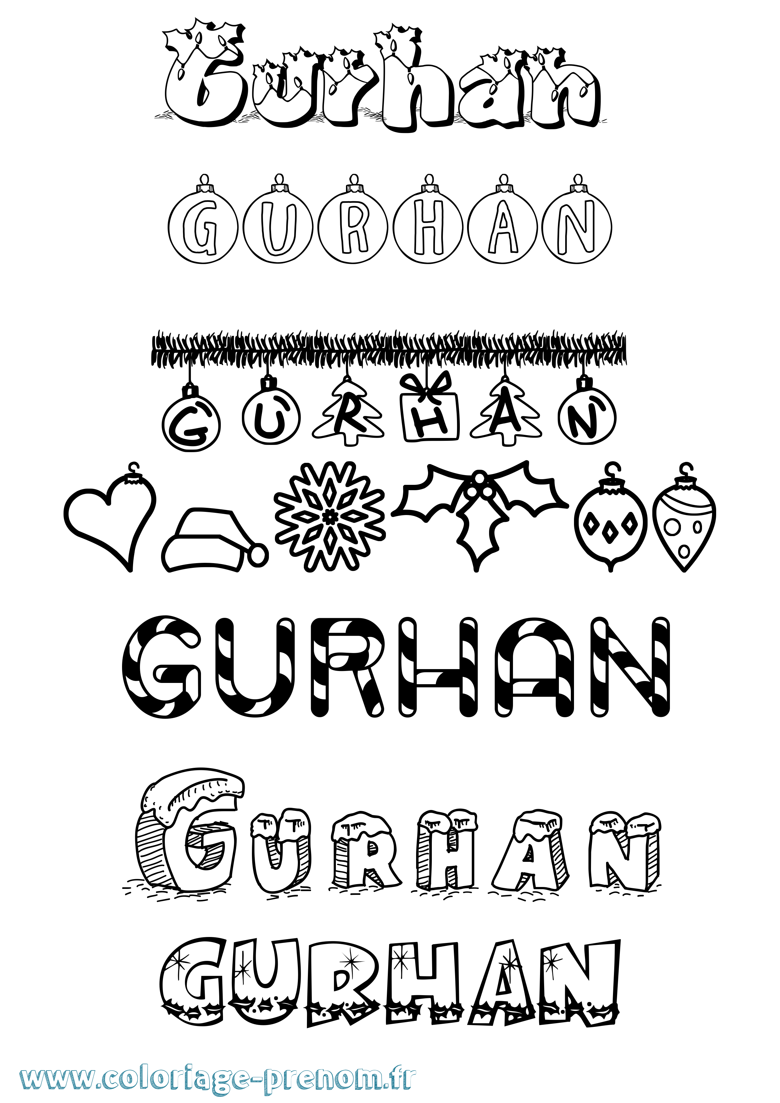 Coloriage Gurhan Noël Coloriage prénom Gurhan Noël