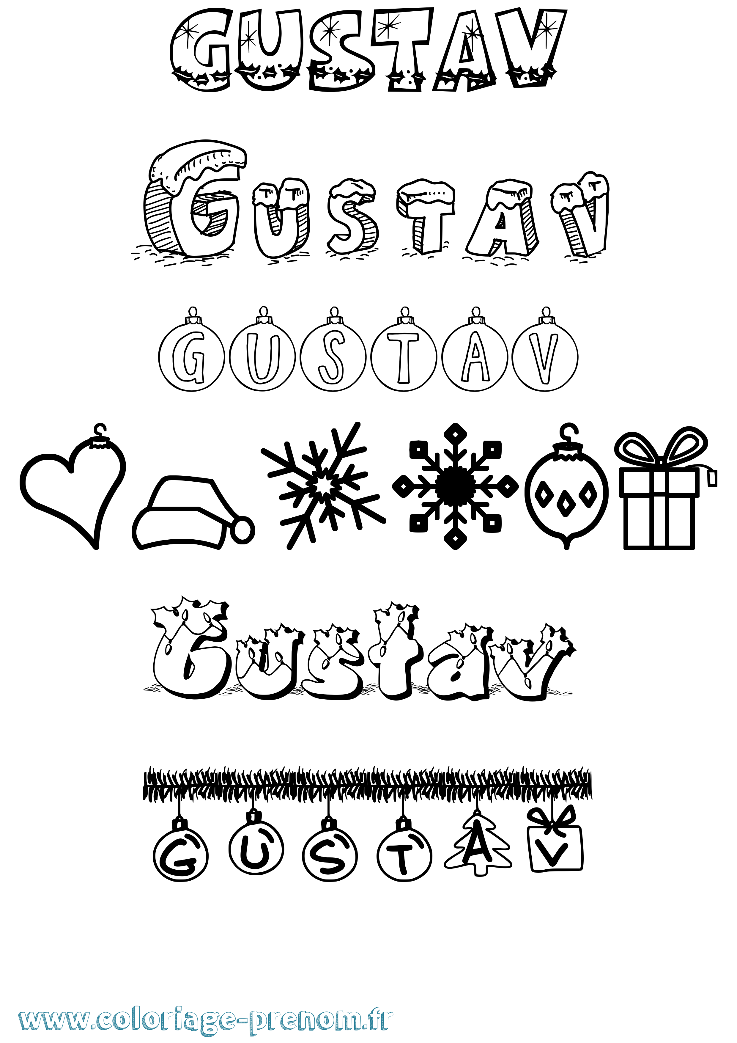 Coloriage Gustav Noël Coloriage prénom Gustav Noël