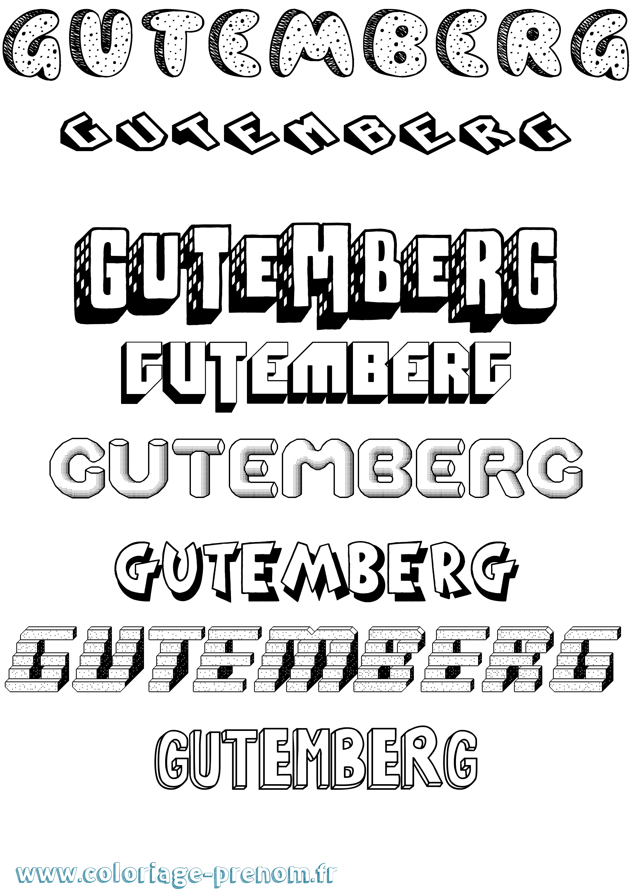 Coloriage Gutemberg Effet 3D Coloriage prénom Gutemberg Effet 3D