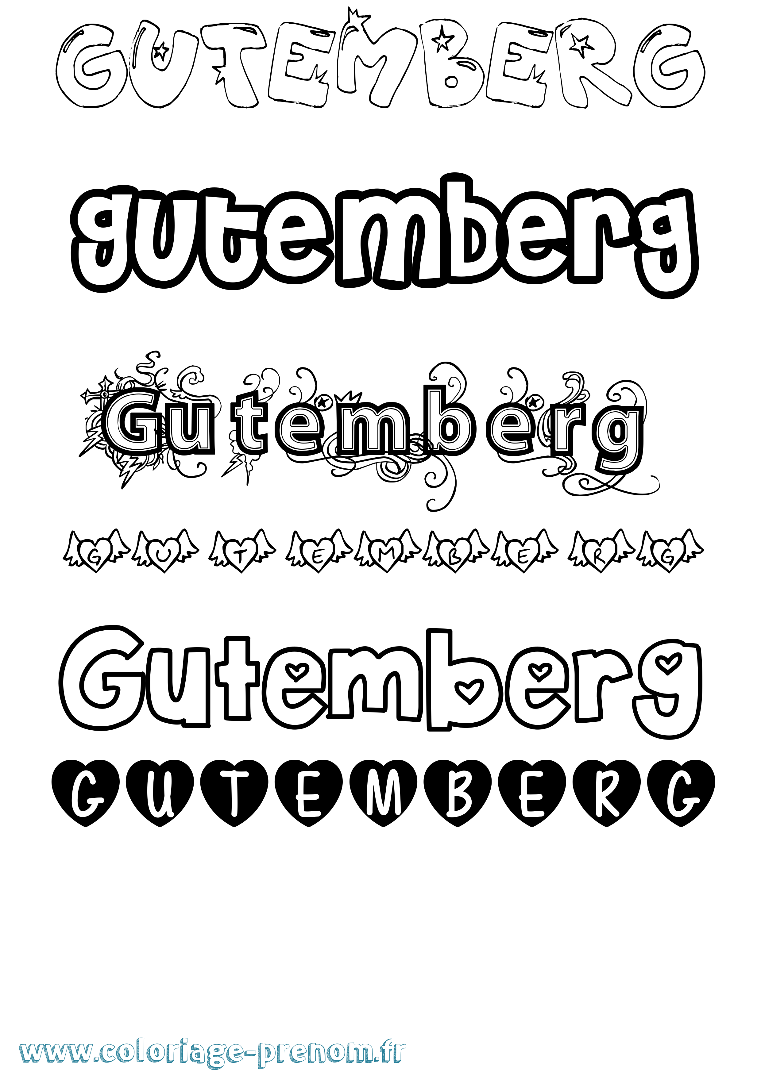 Coloriage Gutemberg Girly Coloriage prénom Gutemberg Girly