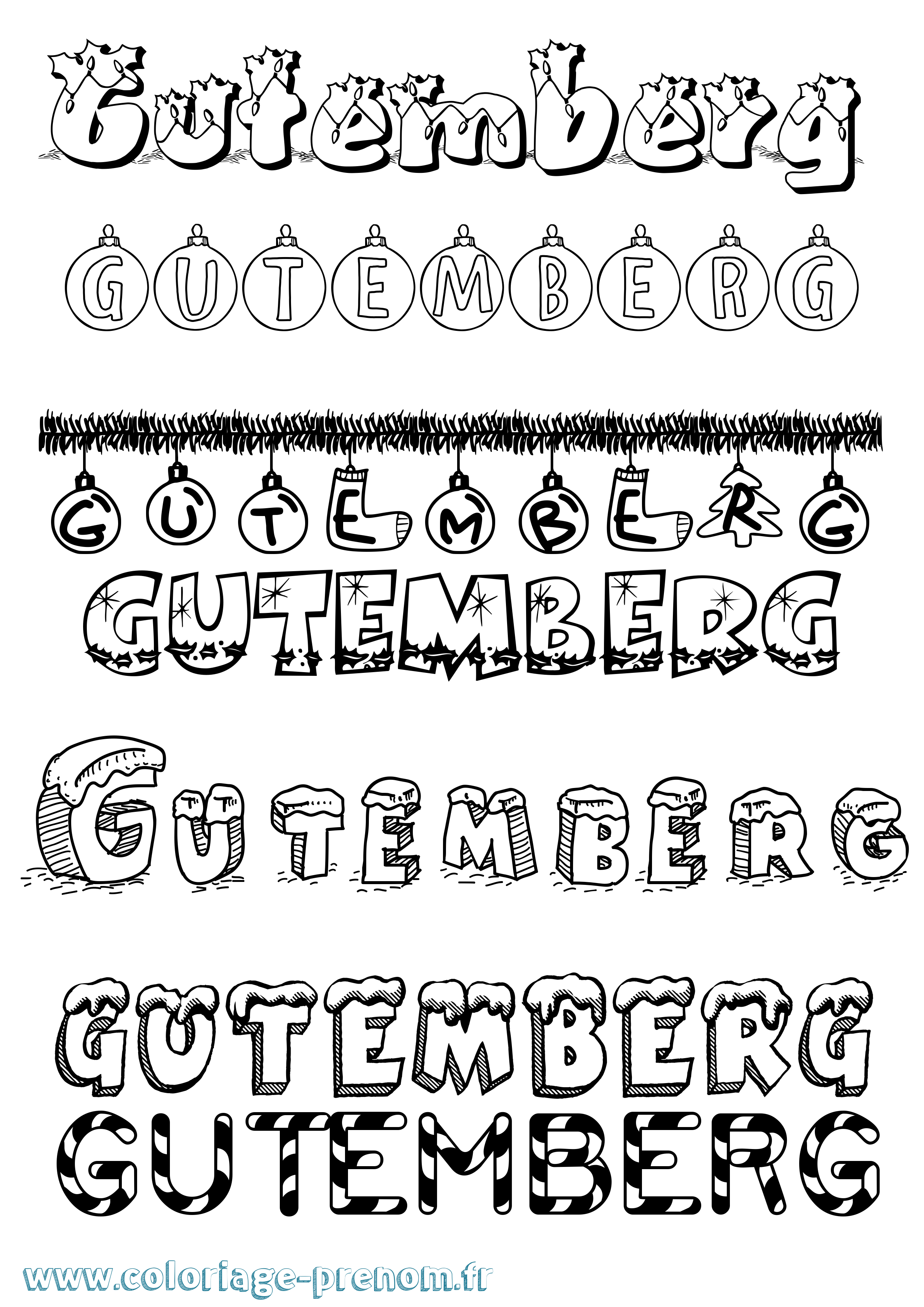 Coloriage Gutemberg Noël Coloriage prénom Gutemberg Noël