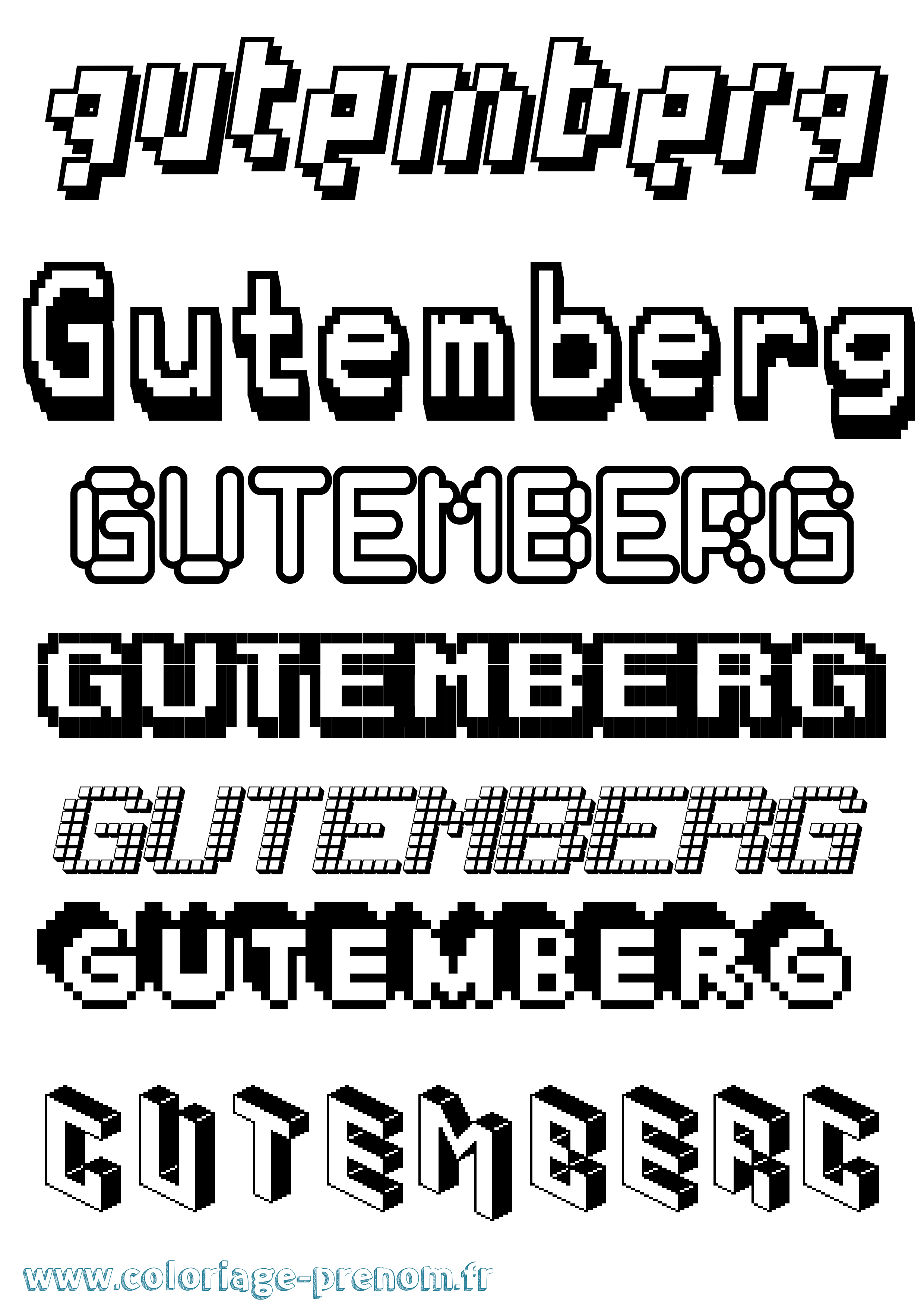 Coloriage Gutemberg Pixel Coloriage prénom Gutemberg Pixel