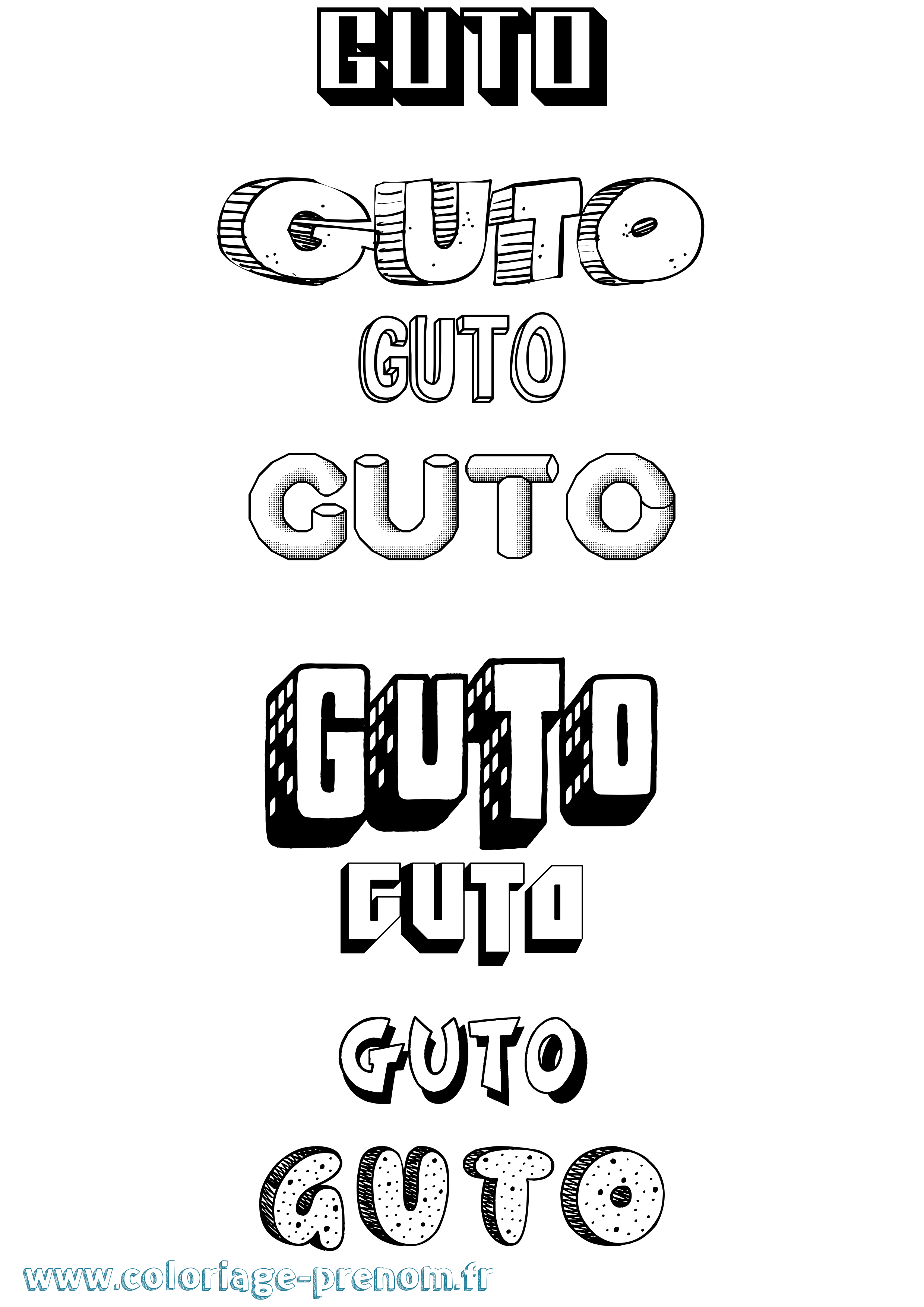 Coloriage Guto Effet 3D Coloriage prénom Guto Effet 3D
