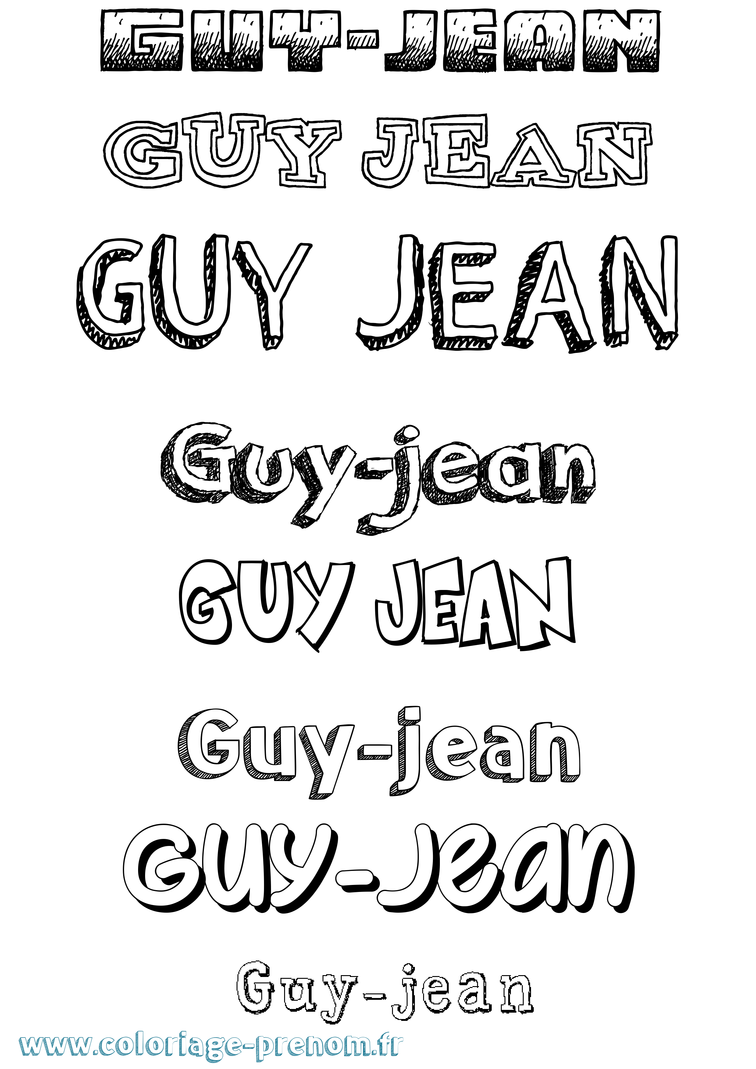 Coloriage Guy-Jean Dessiné Coloriage prénom Guy-Jean Dessiné