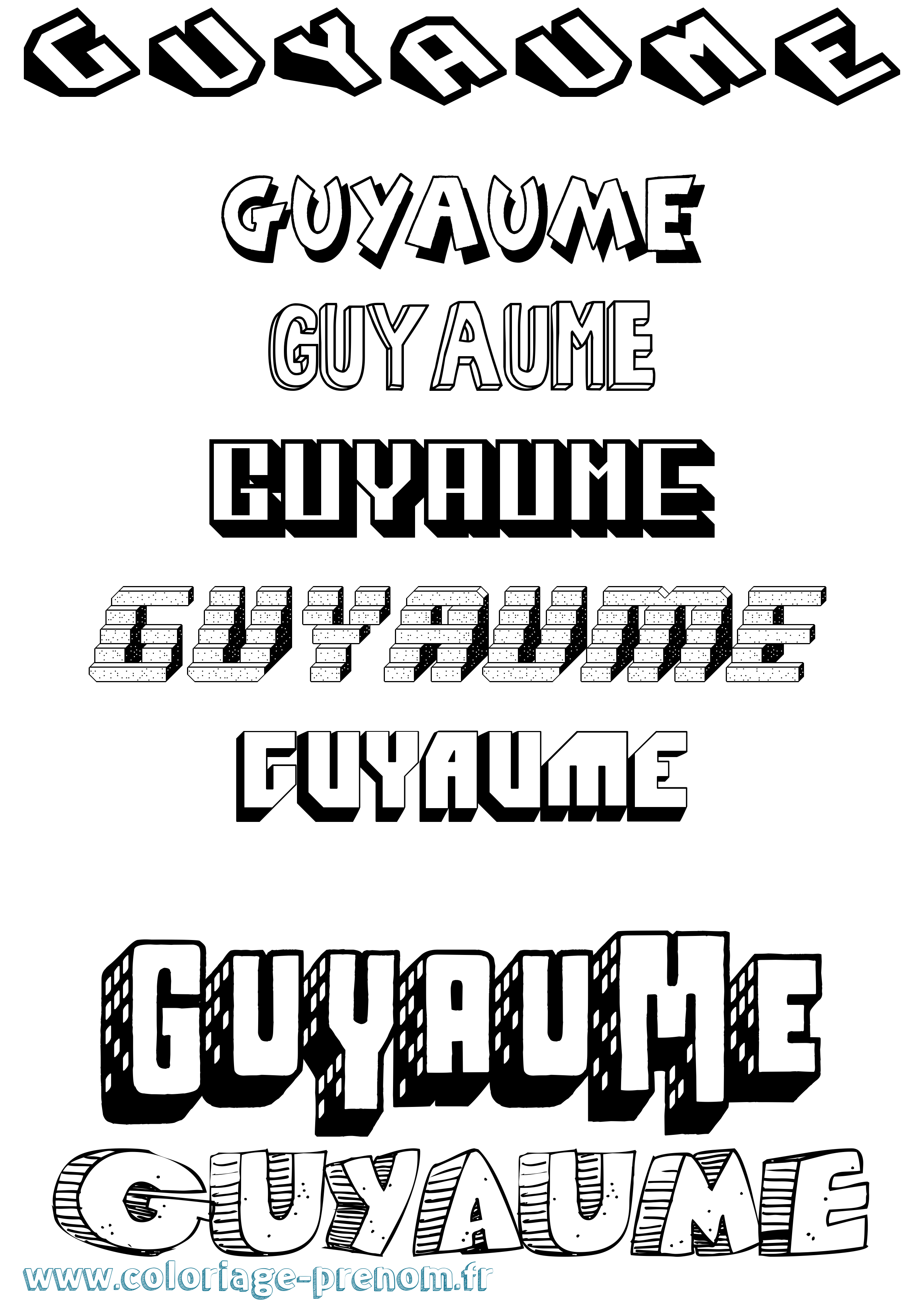 Coloriage Guyaume Effet 3D Coloriage prénom Guyaume Effet 3D