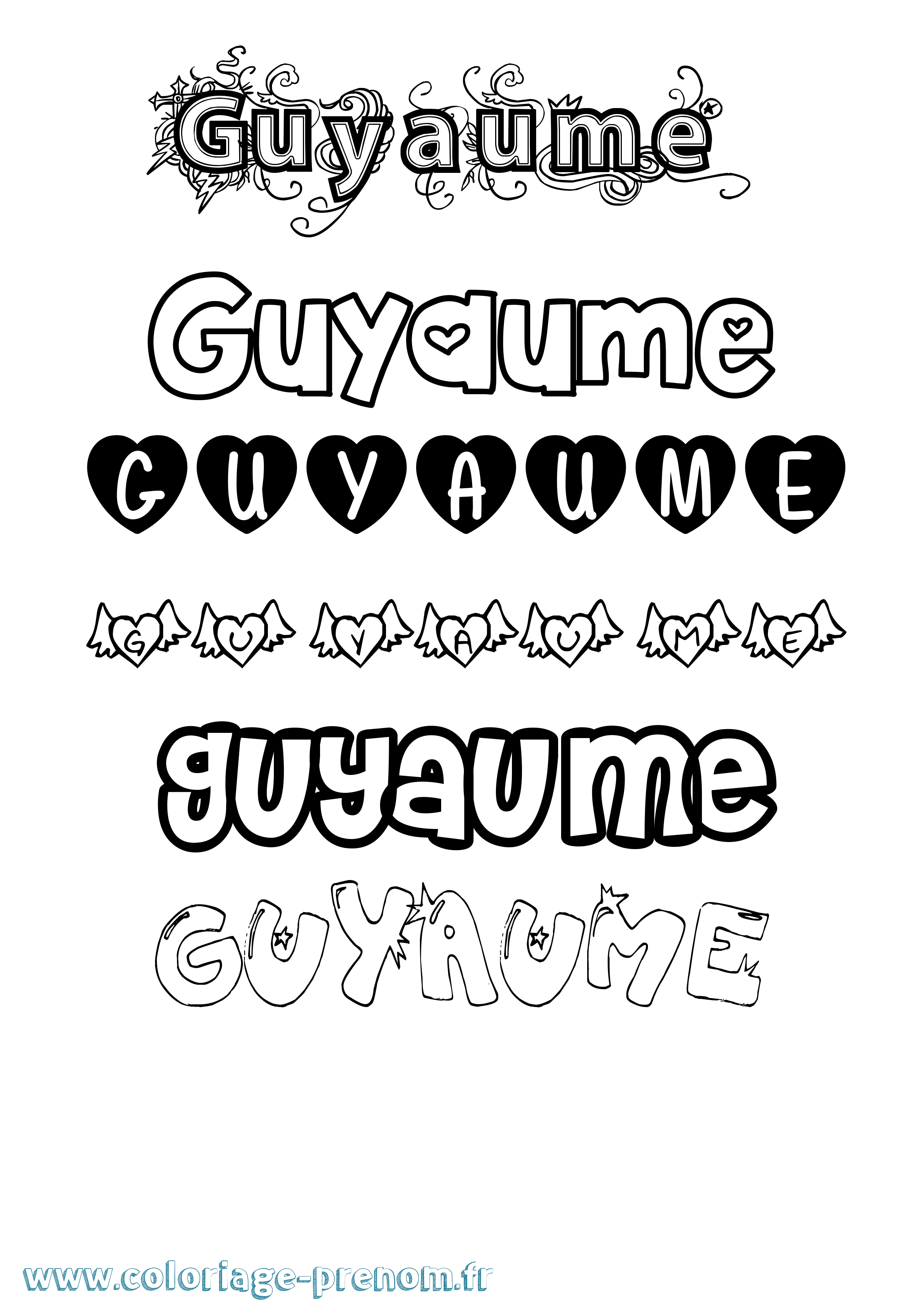 Coloriage Guyaume Girly Coloriage prénom Guyaume Girly