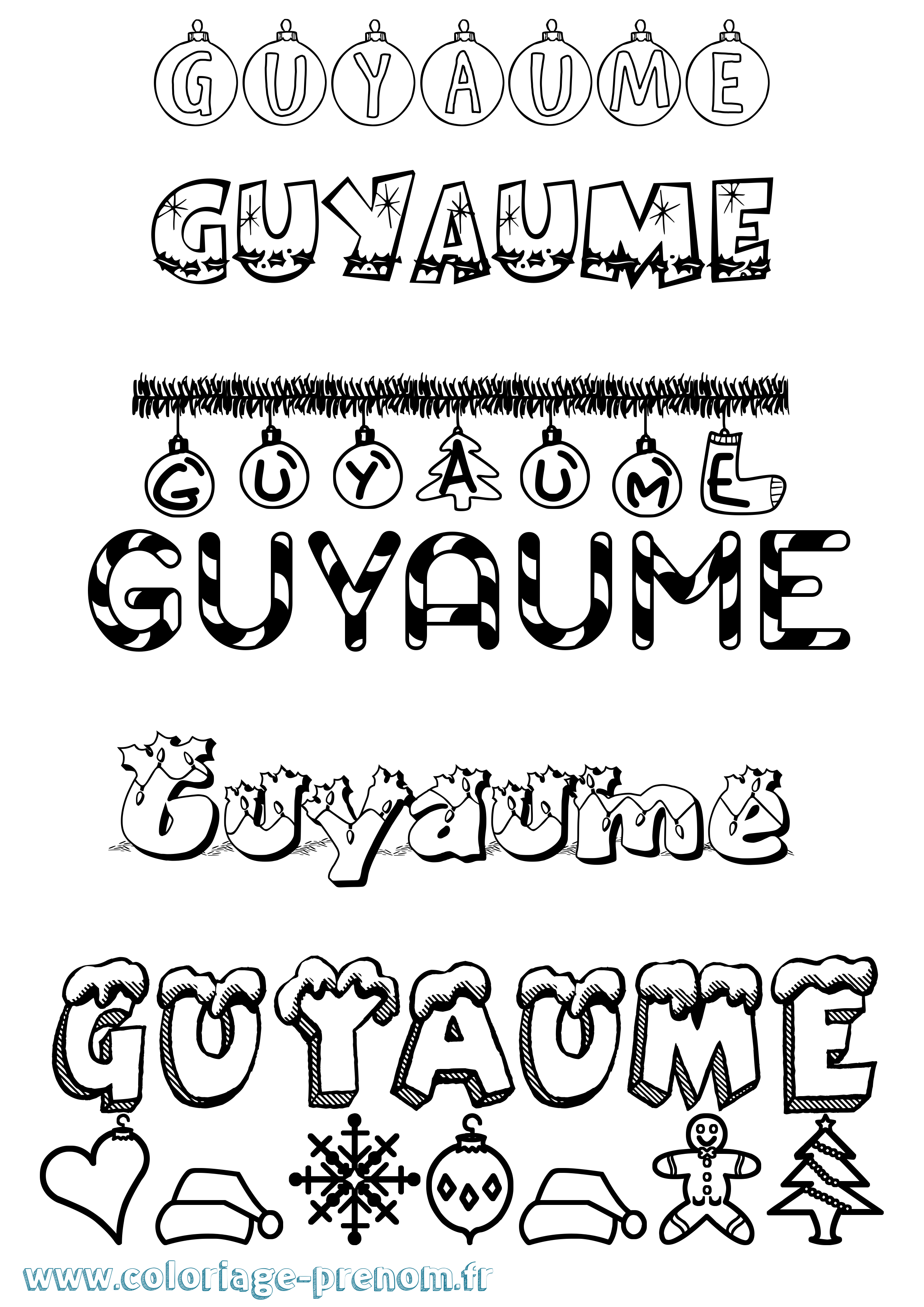 Coloriage Guyaume Noël Coloriage prénom Guyaume Noël
