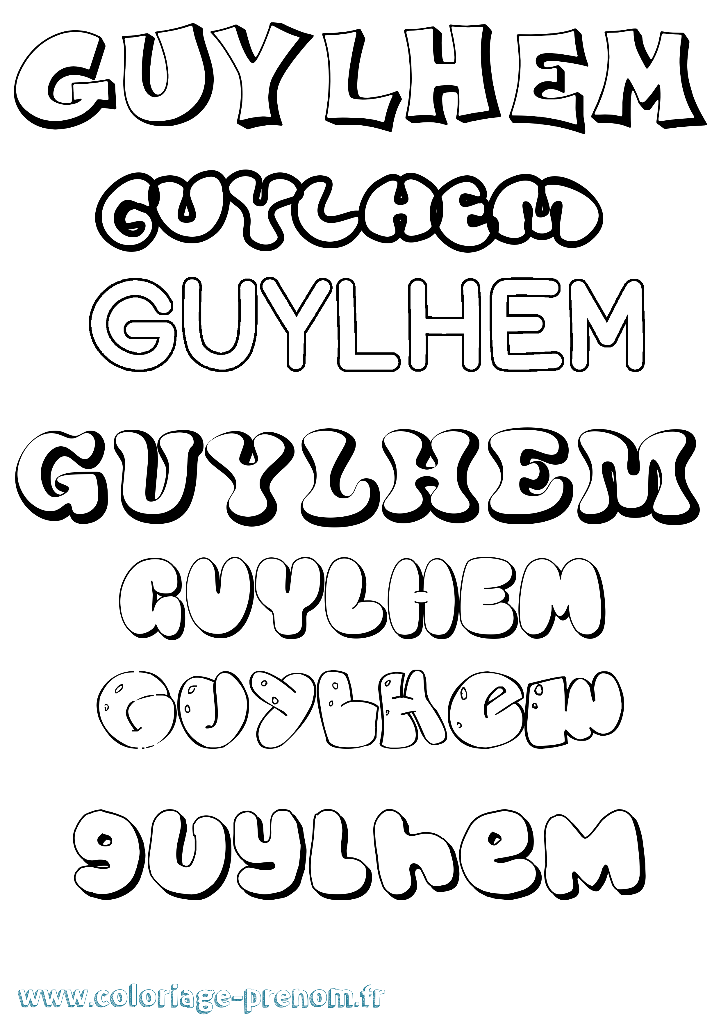 Coloriage Guylhem Bubble Coloriage prénom Guylhem Bubble