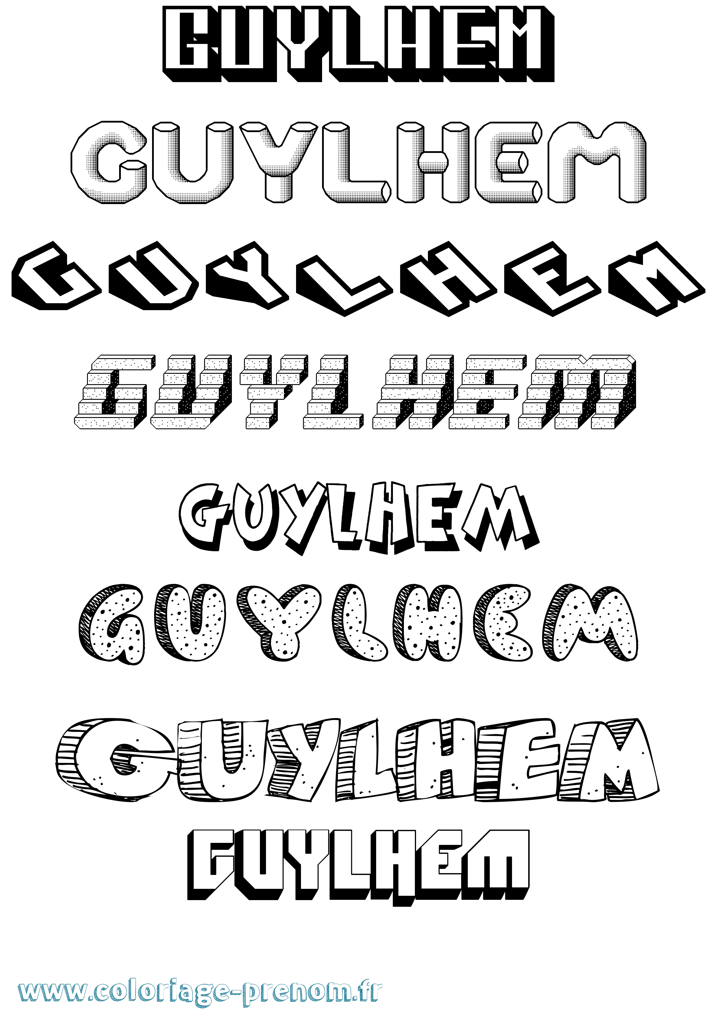 Coloriage Guylhem Effet 3D Coloriage prénom Guylhem Effet 3D