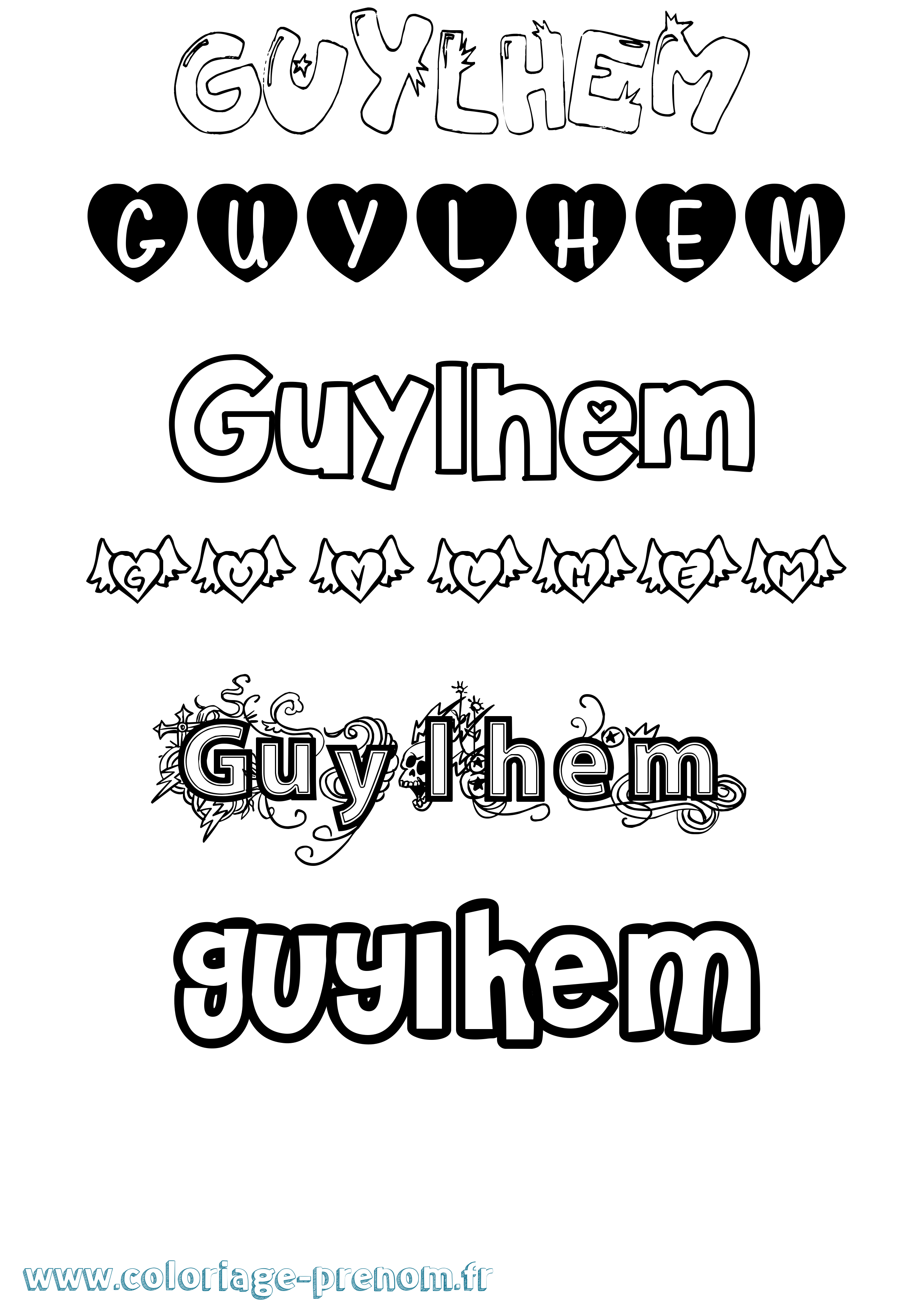 Coloriage Guylhem Girly Coloriage prénom Guylhem Girly