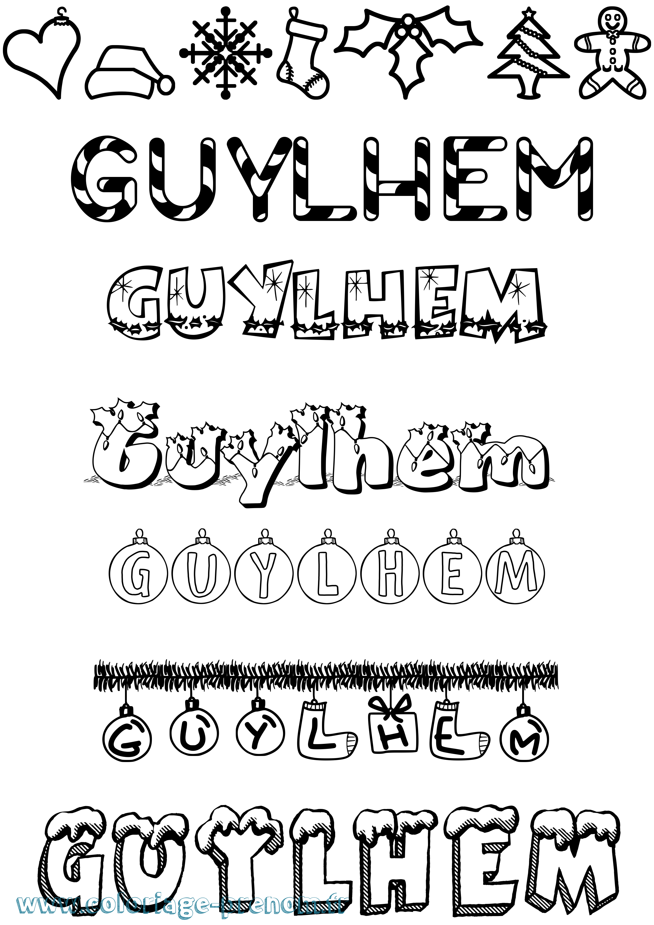 Coloriage Guylhem Noël Coloriage prénom Guylhem Noël