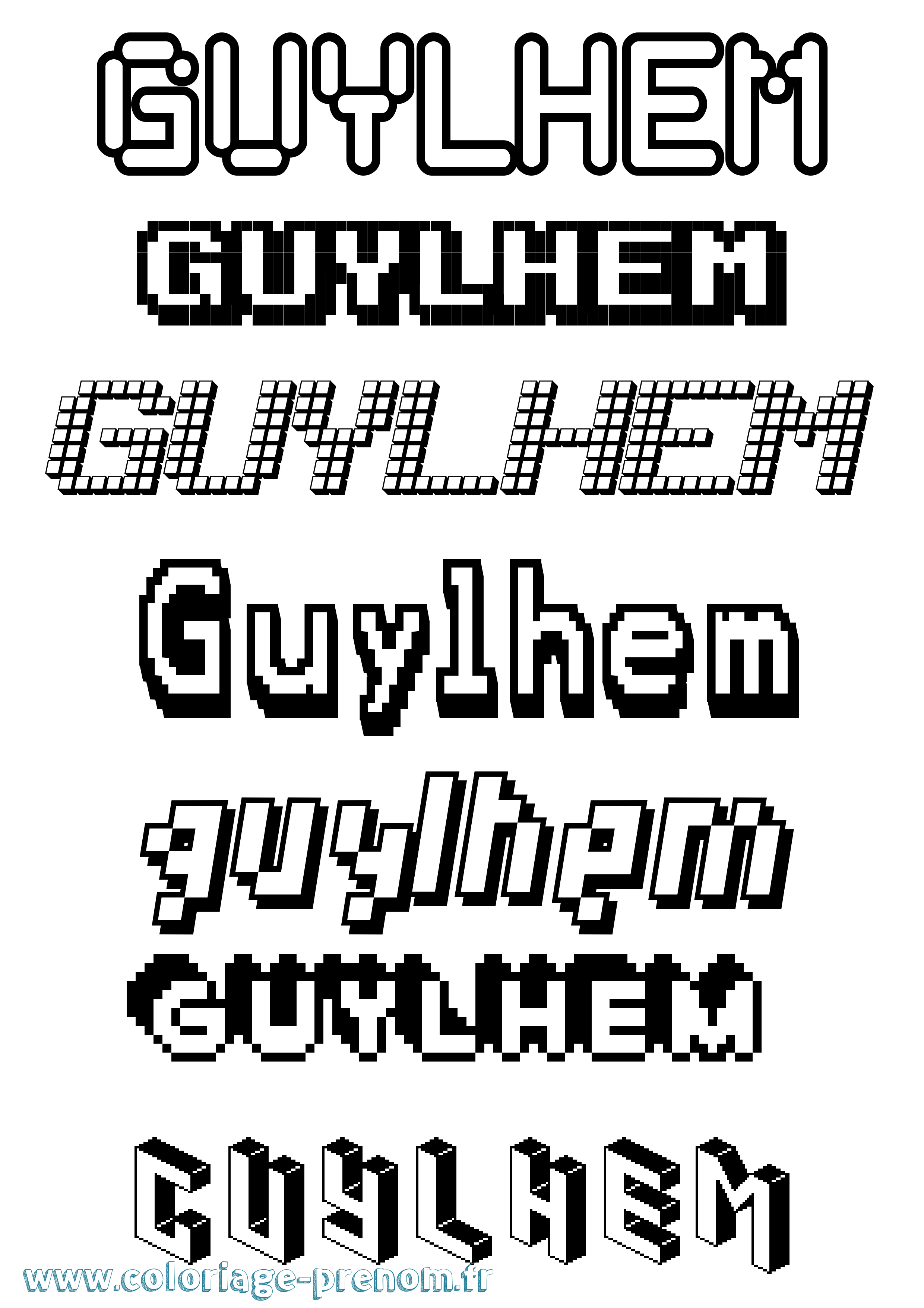 Coloriage Guylhem Pixel Coloriage prénom Guylhem Pixel