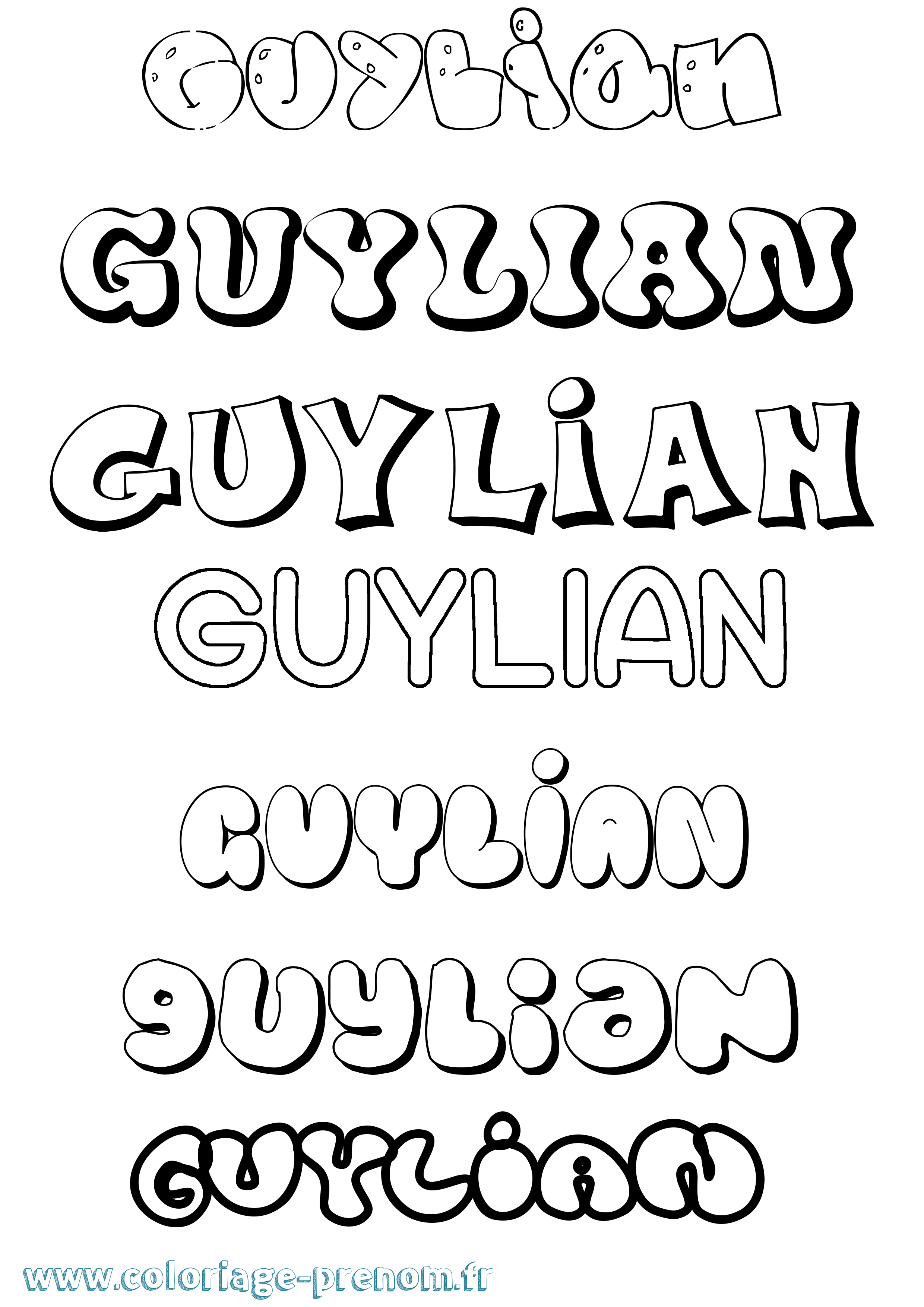 Coloriage Guylian Bubble Coloriage prénom Guylian Bubble