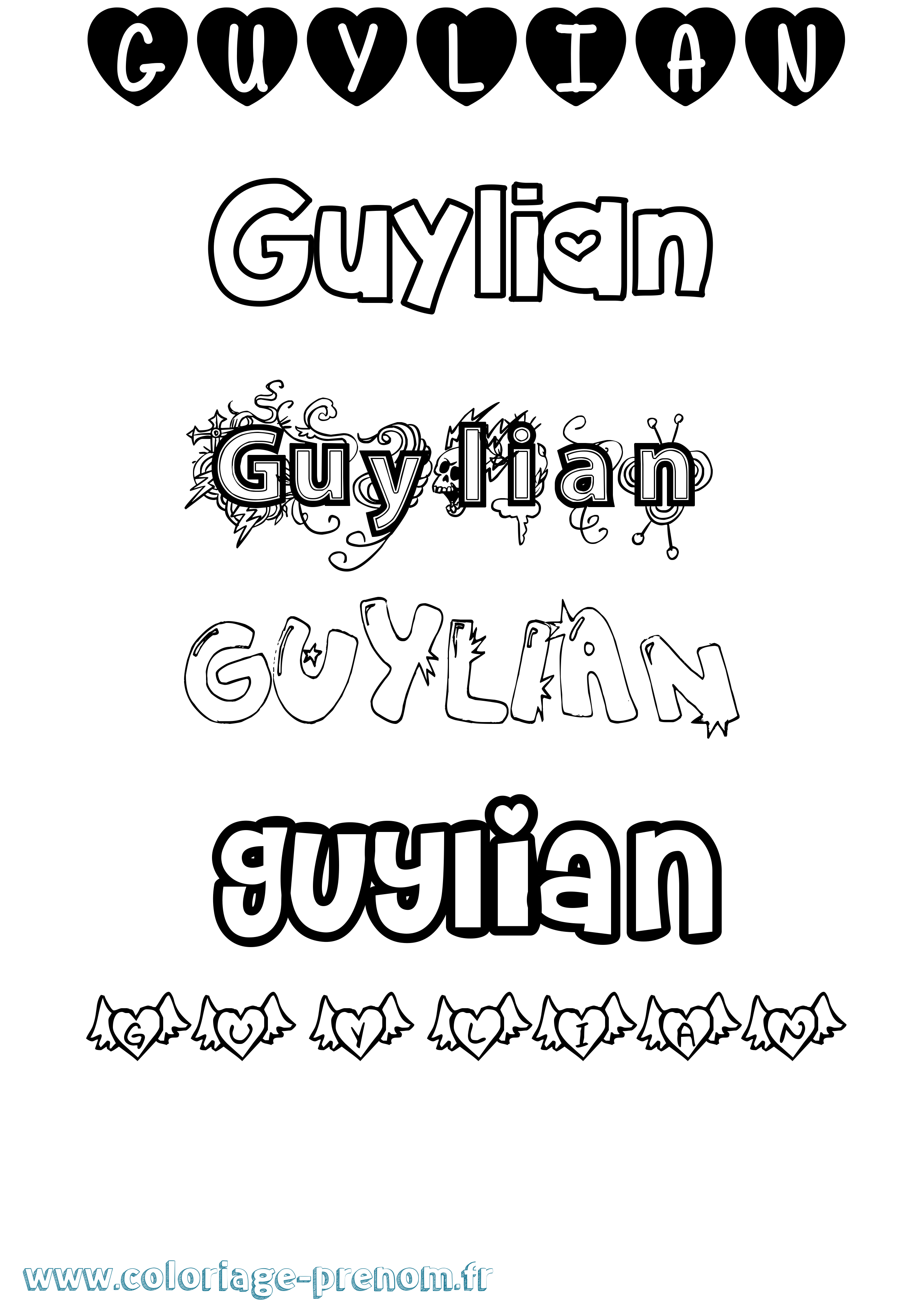 Coloriage Guylian Girly Coloriage prénom Guylian Girly