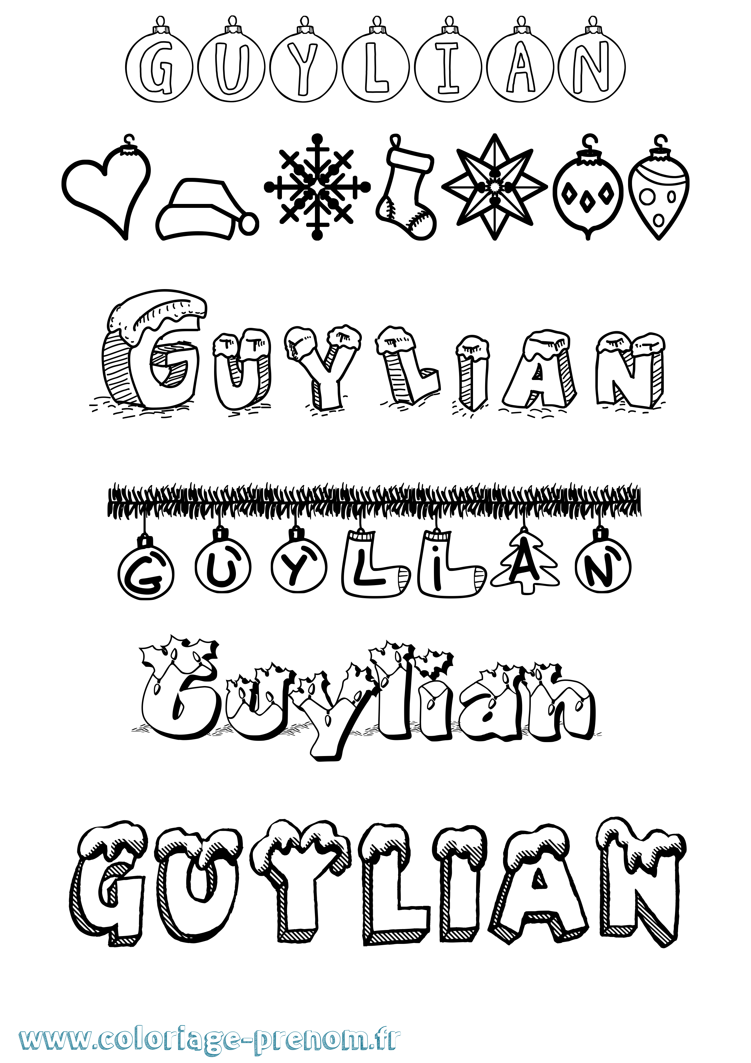 Coloriage Guylian Noël Coloriage prénom Guylian Noël