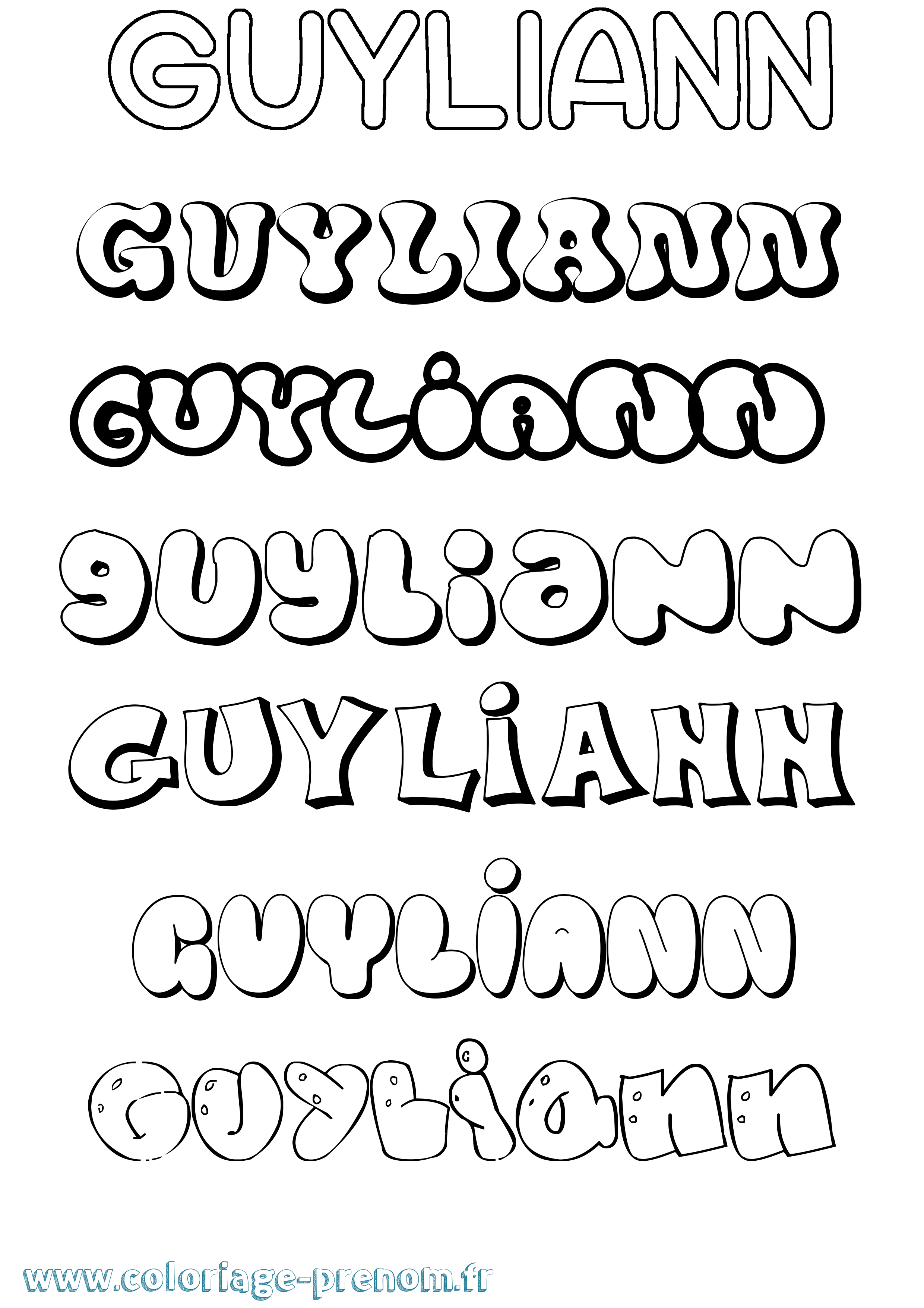 Coloriage Guyliann Bubble Coloriage prénom Guyliann Bubble