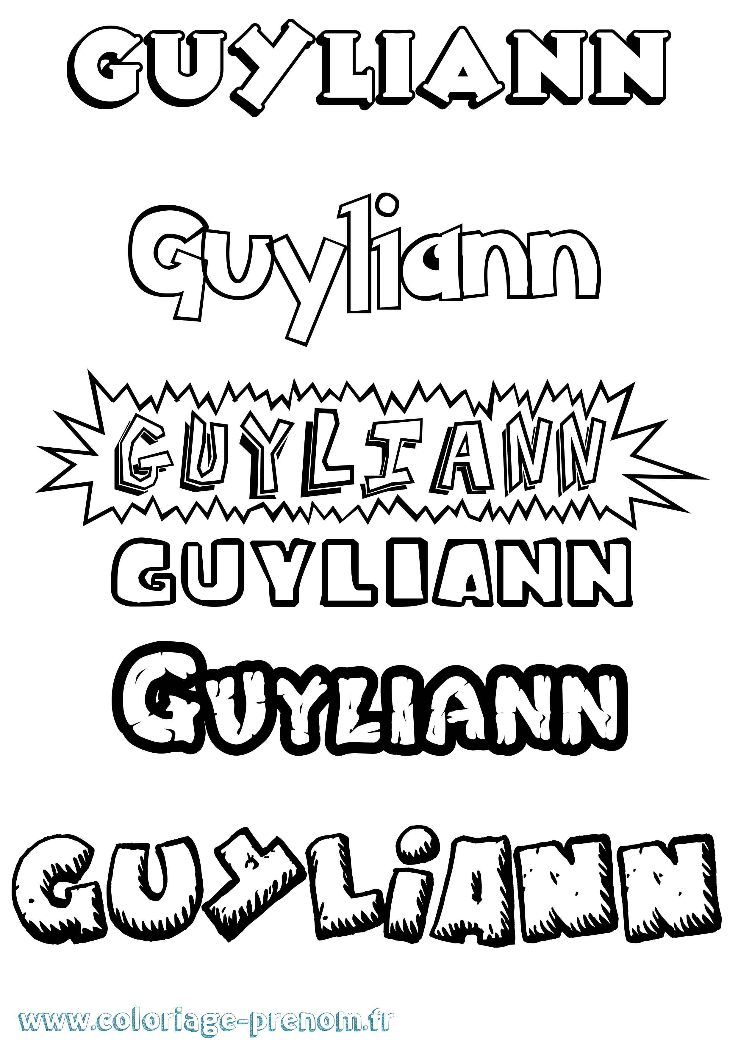 Coloriage Guyliann Dessin Animé Coloriage prénom Guyliann Dessin Animé