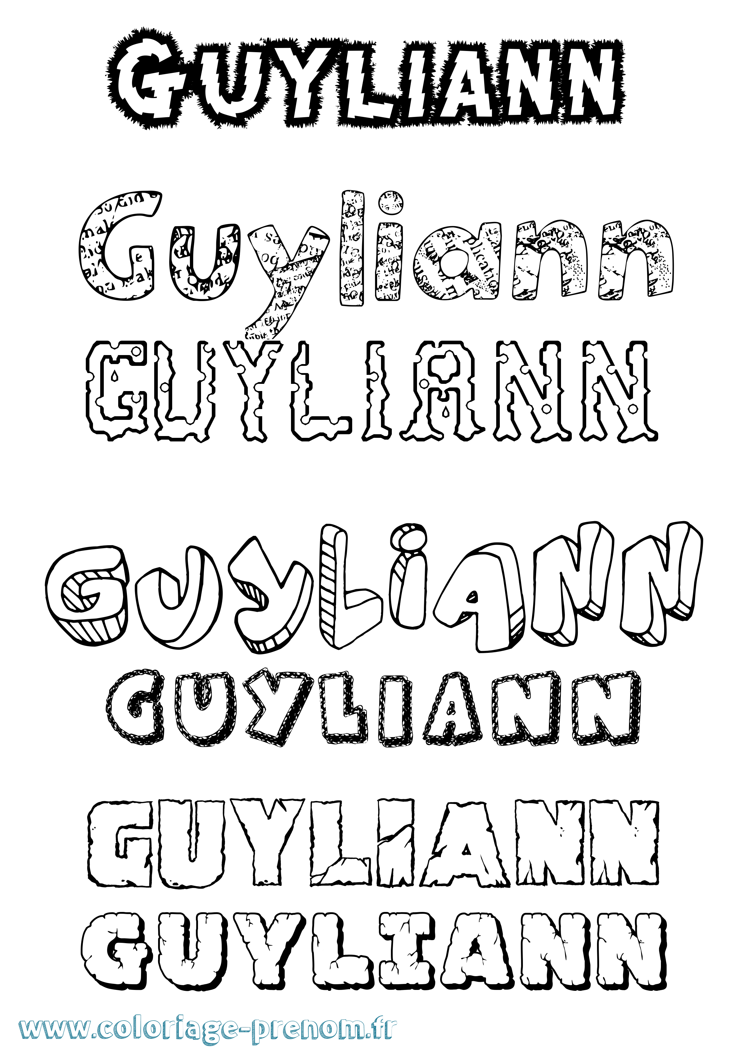 Coloriage Guyliann Destructuré Coloriage prénom Guyliann Destructuré