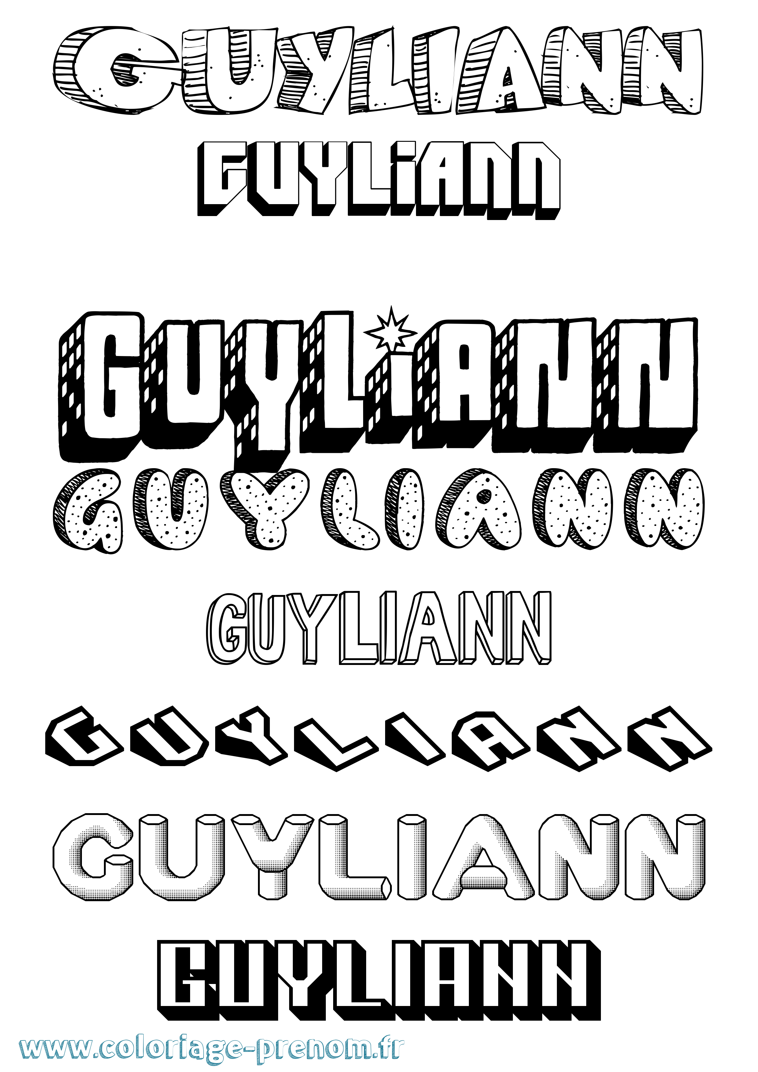 Coloriage Guyliann Effet 3D Coloriage prénom Guyliann Effet 3D