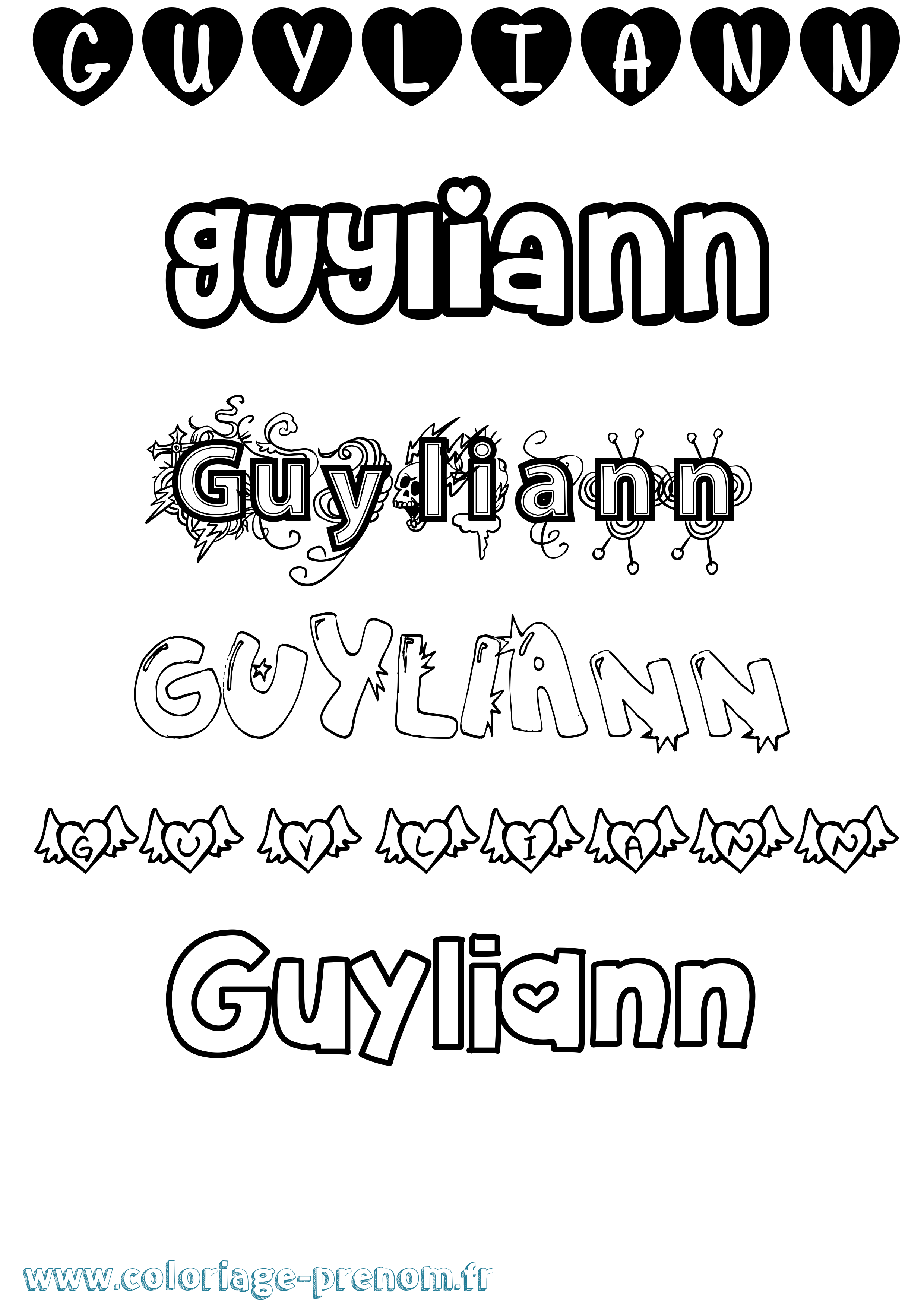 Coloriage Guyliann Girly Coloriage prénom Guyliann Girly
