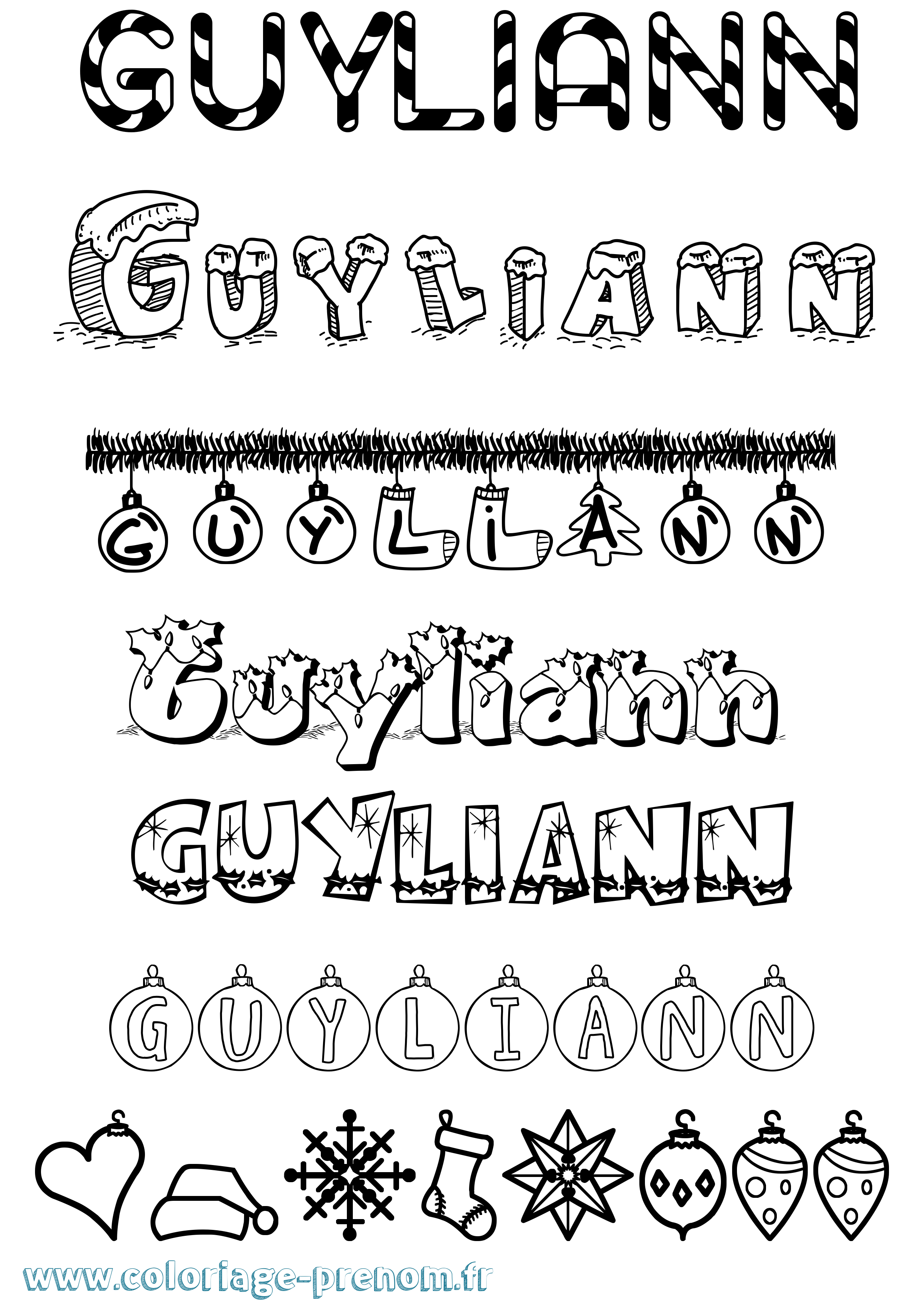 Coloriage Guyliann Noël Coloriage prénom Guyliann Noël