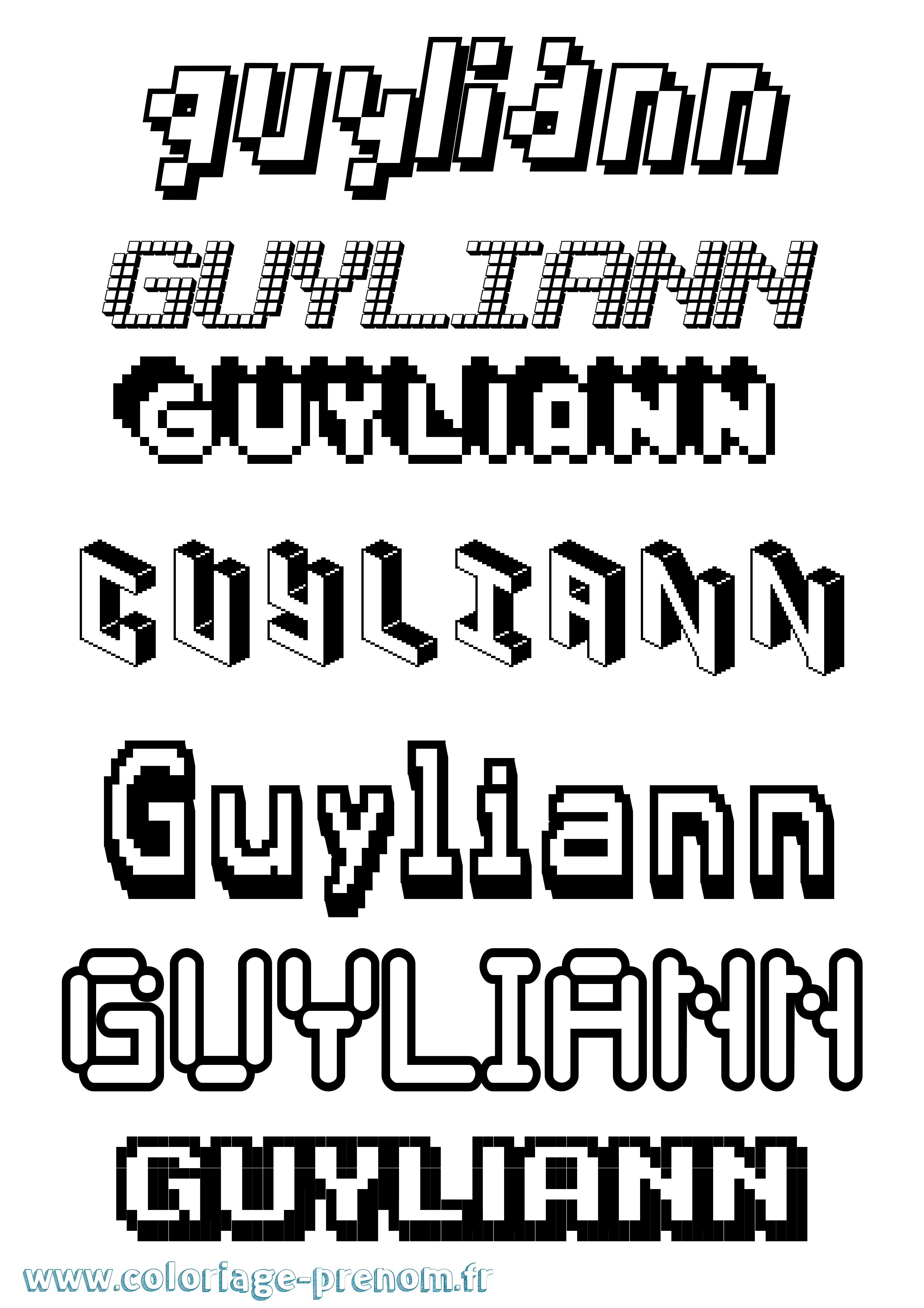 Coloriage Guyliann Pixel Coloriage prénom Guyliann Pixel