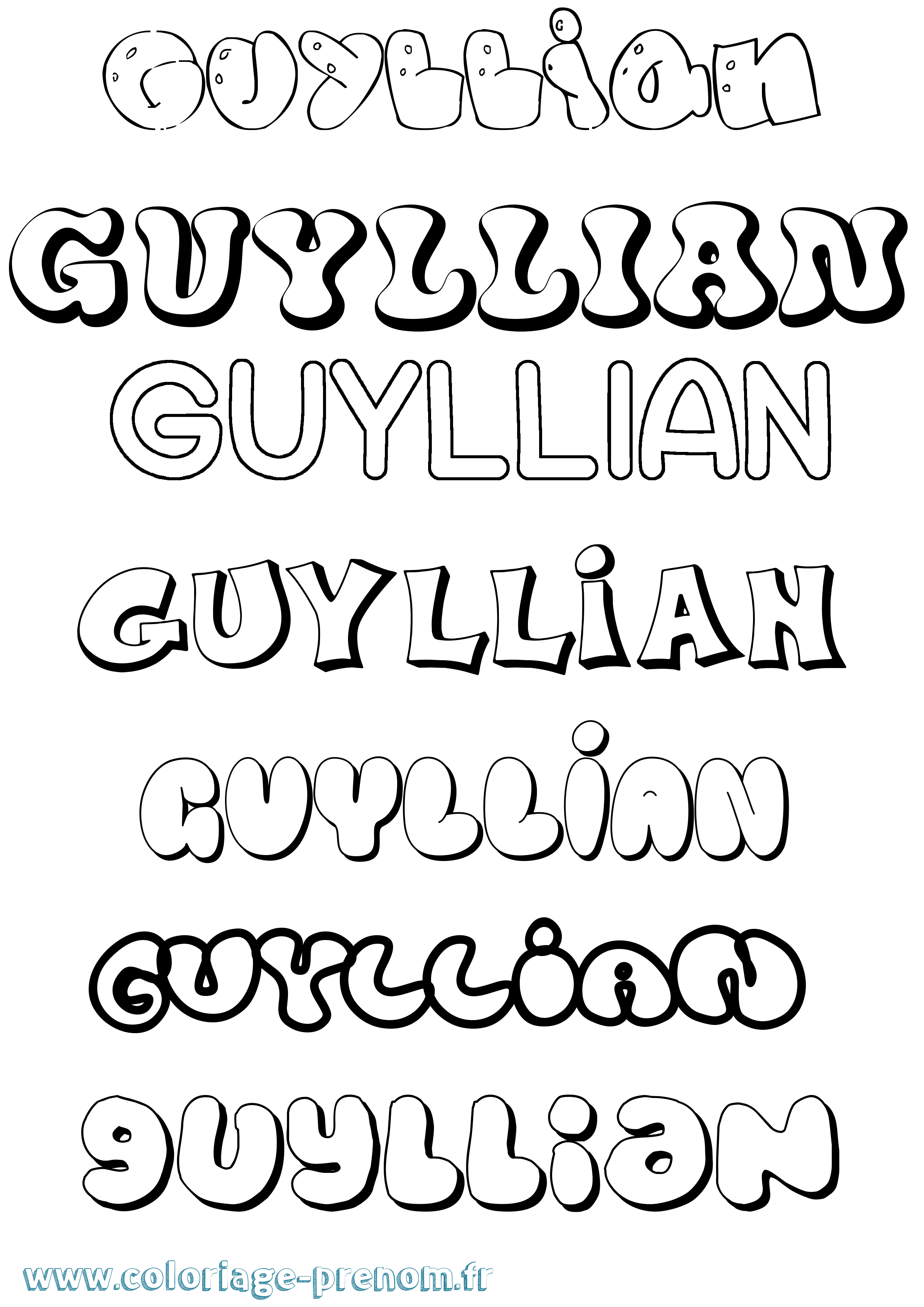 Coloriage Guyllian Bubble Coloriage prénom Guyllian Bubble