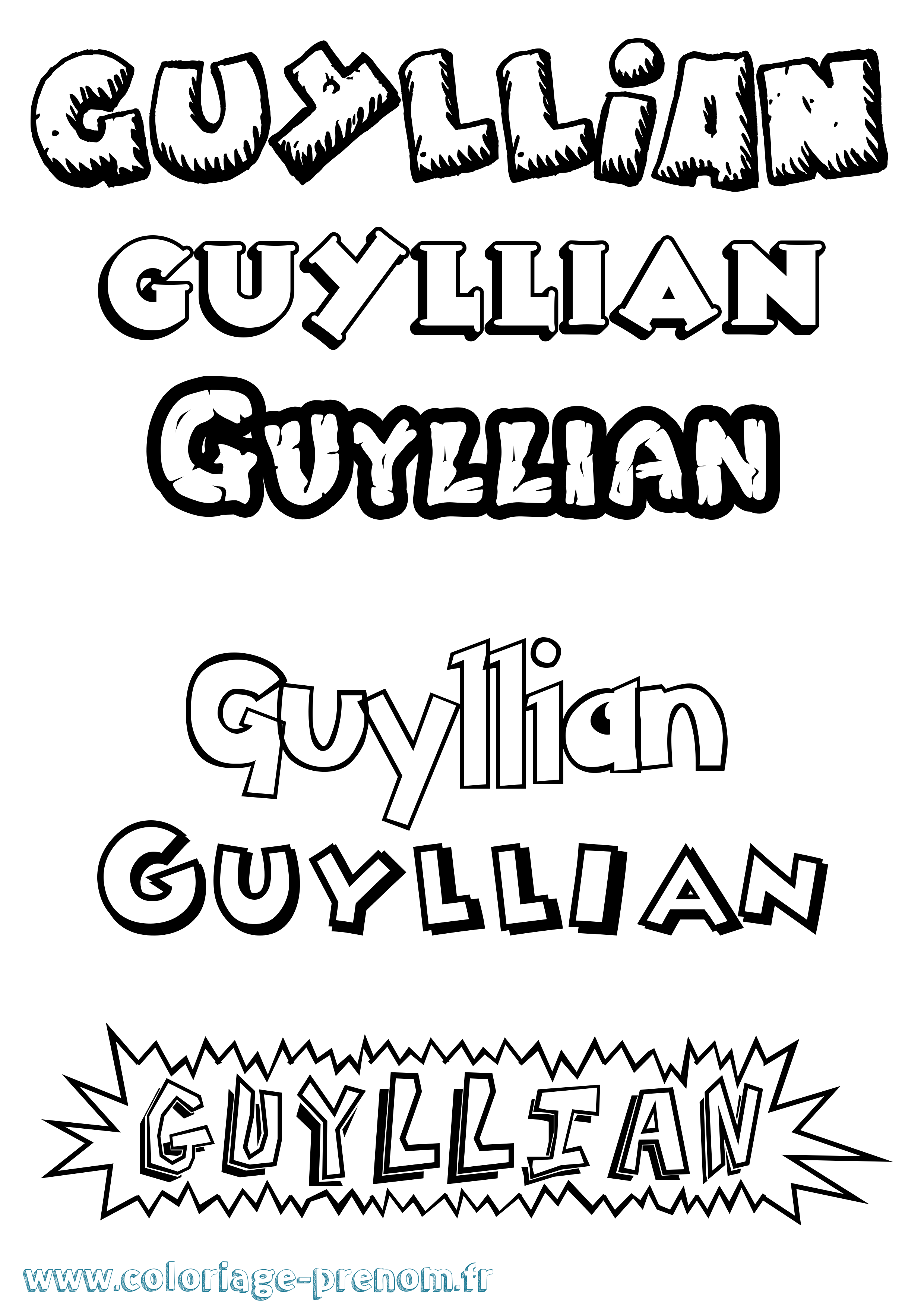 Coloriage Guyllian Dessin Animé Coloriage prénom Guyllian Dessin Animé