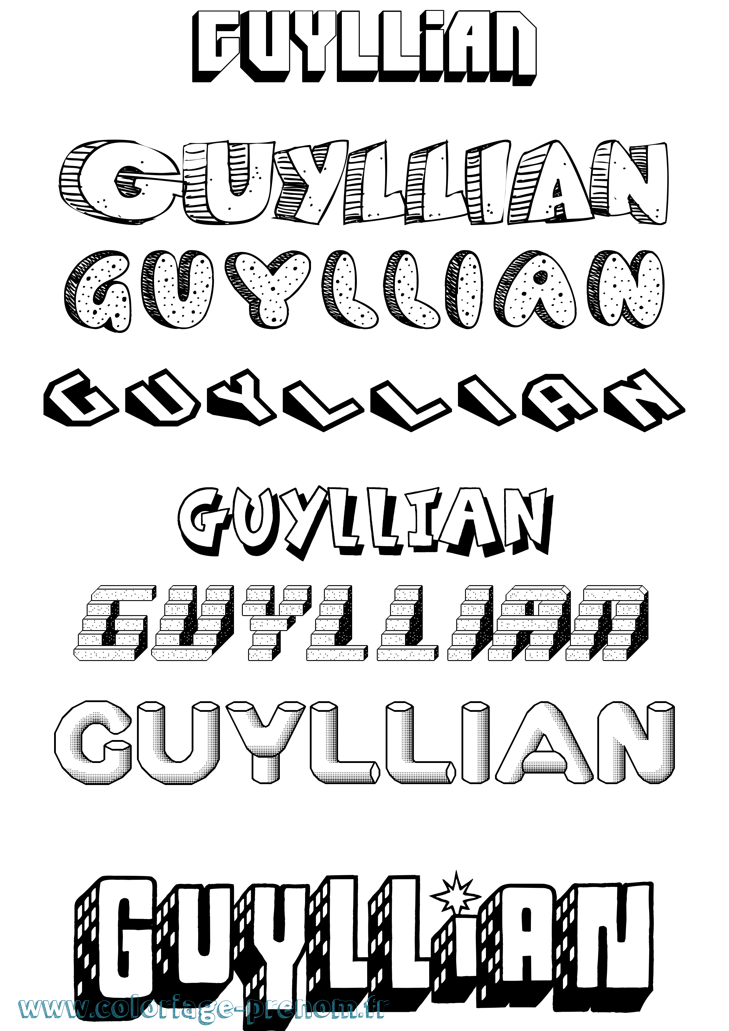 Coloriage Guyllian Effet 3D Coloriage prénom Guyllian Effet 3D