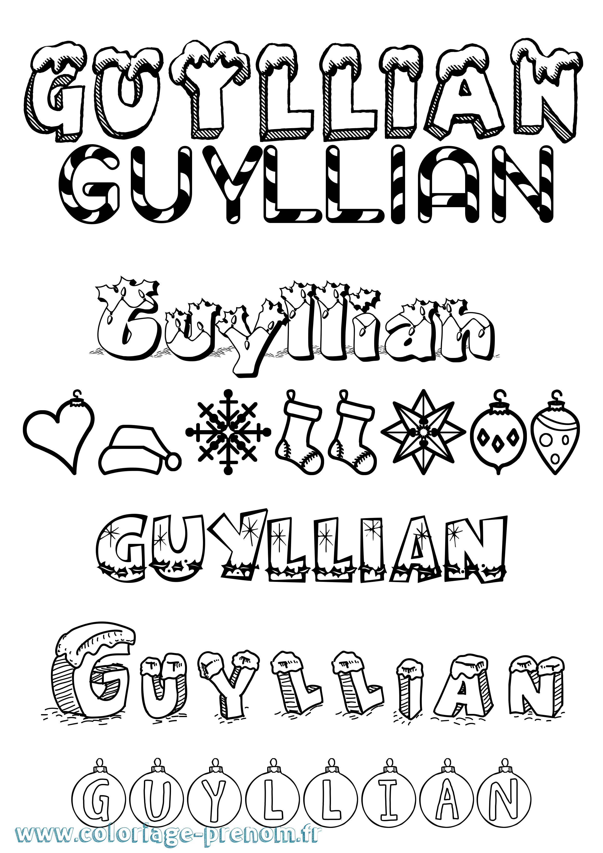 Coloriage Guyllian Noël Coloriage prénom Guyllian Noël