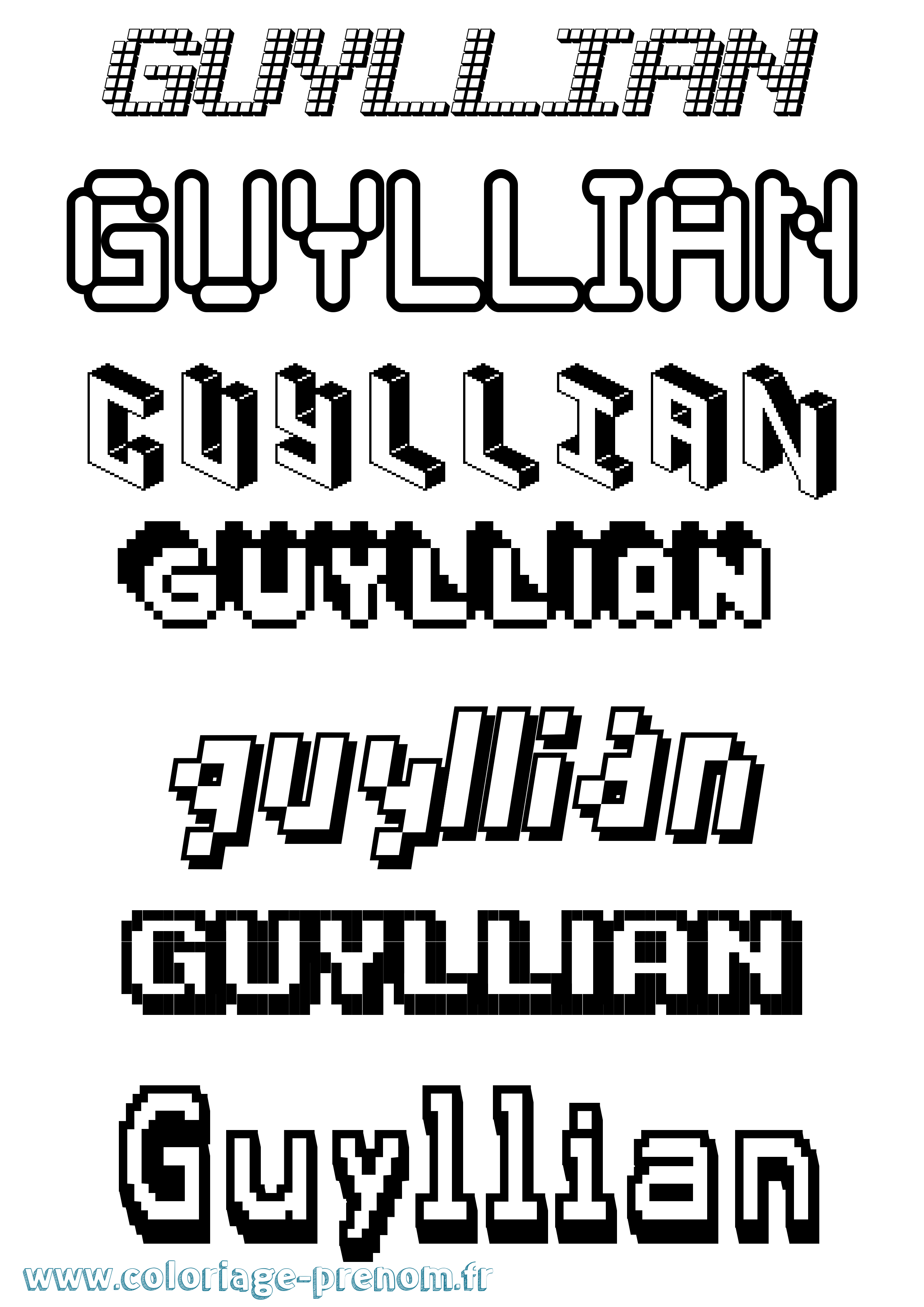 Coloriage Guyllian Pixel Coloriage prénom Guyllian Pixel