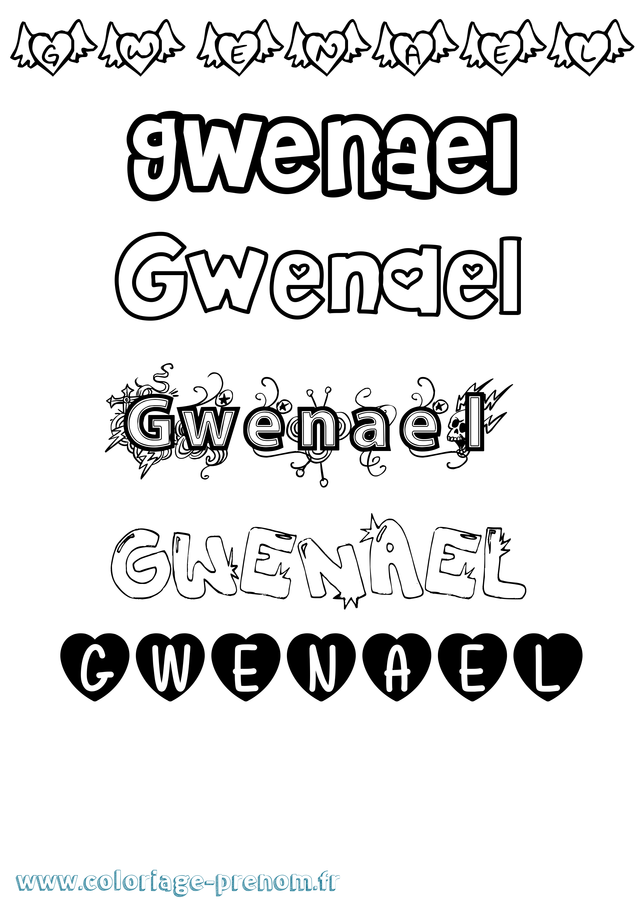 Coloriage Gwenael Girly Coloriage prénom Gwenael Girly
