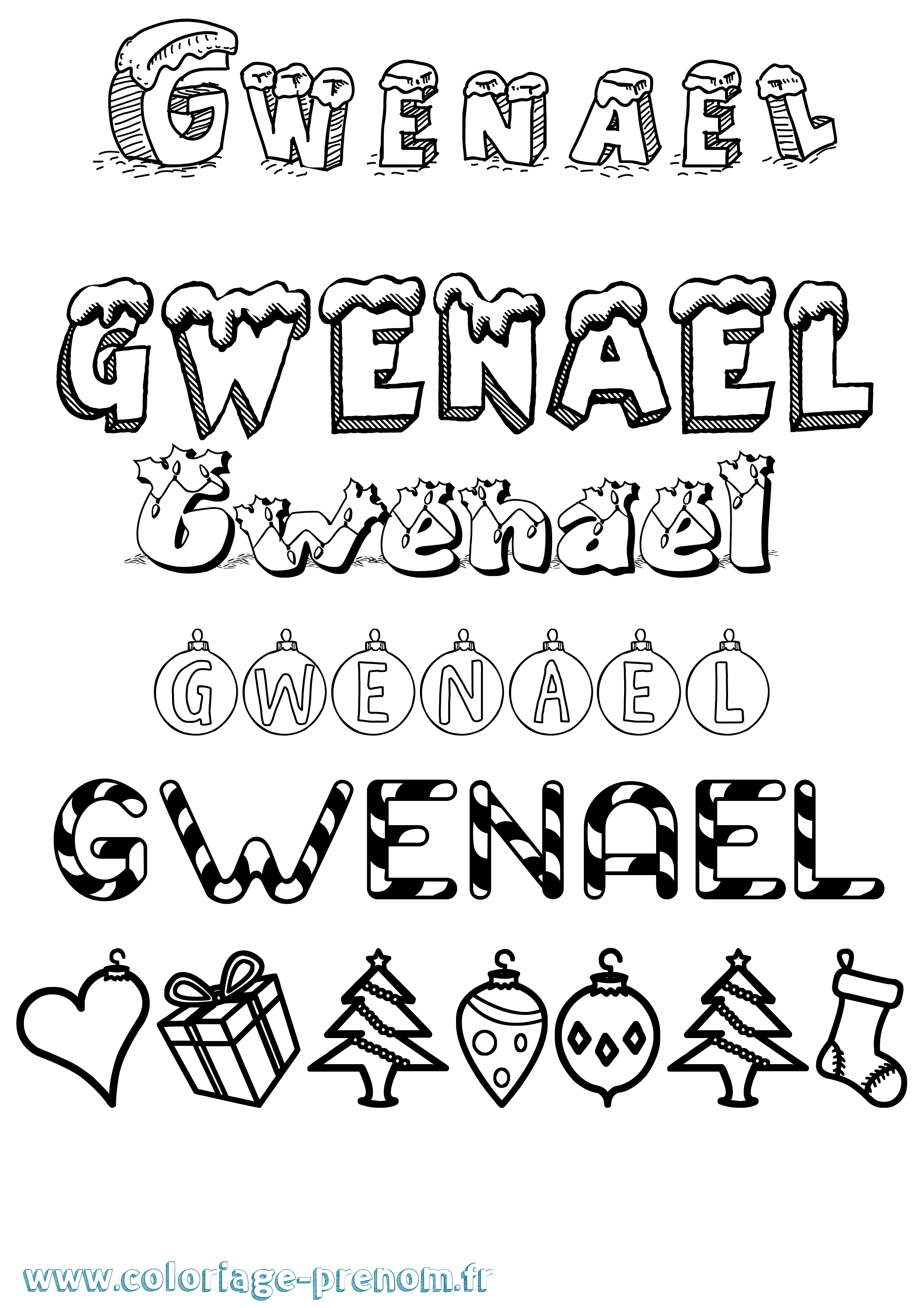 Coloriage Gwenael Noël Coloriage prénom Gwenael Noël
