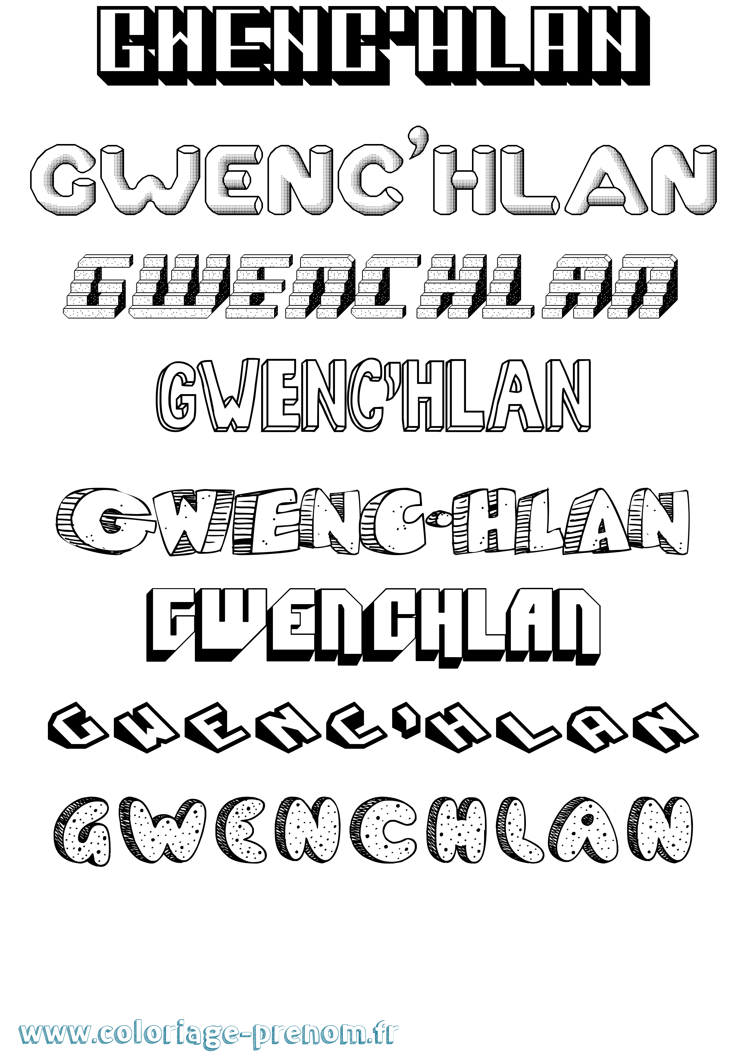 Coloriage Gwenc'Hlan Effet 3D Coloriage prénom Gwenc'Hlan Effet 3D