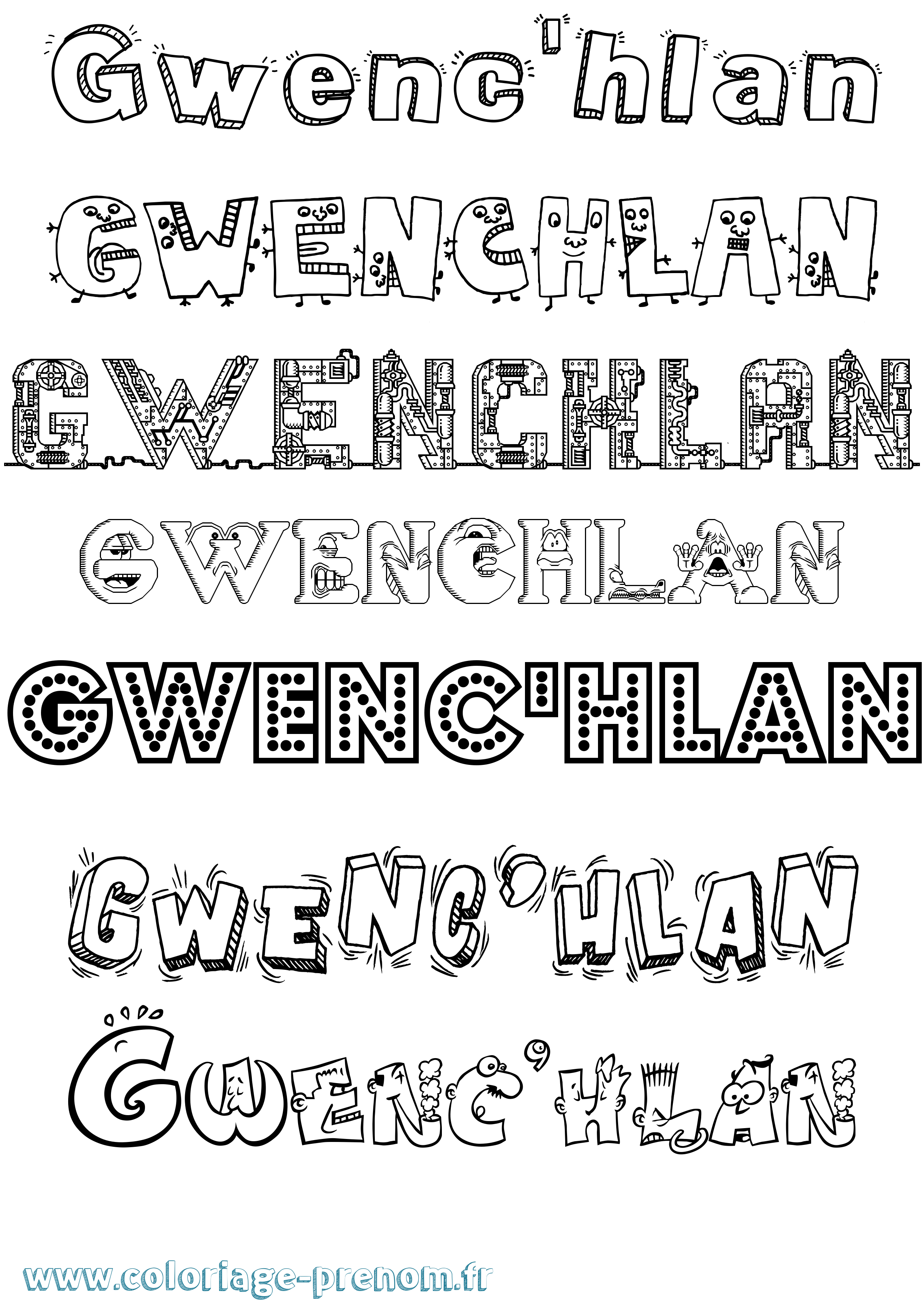 Coloriage Gwenc'Hlan Fun Coloriage prénom Gwenc'Hlan Fun