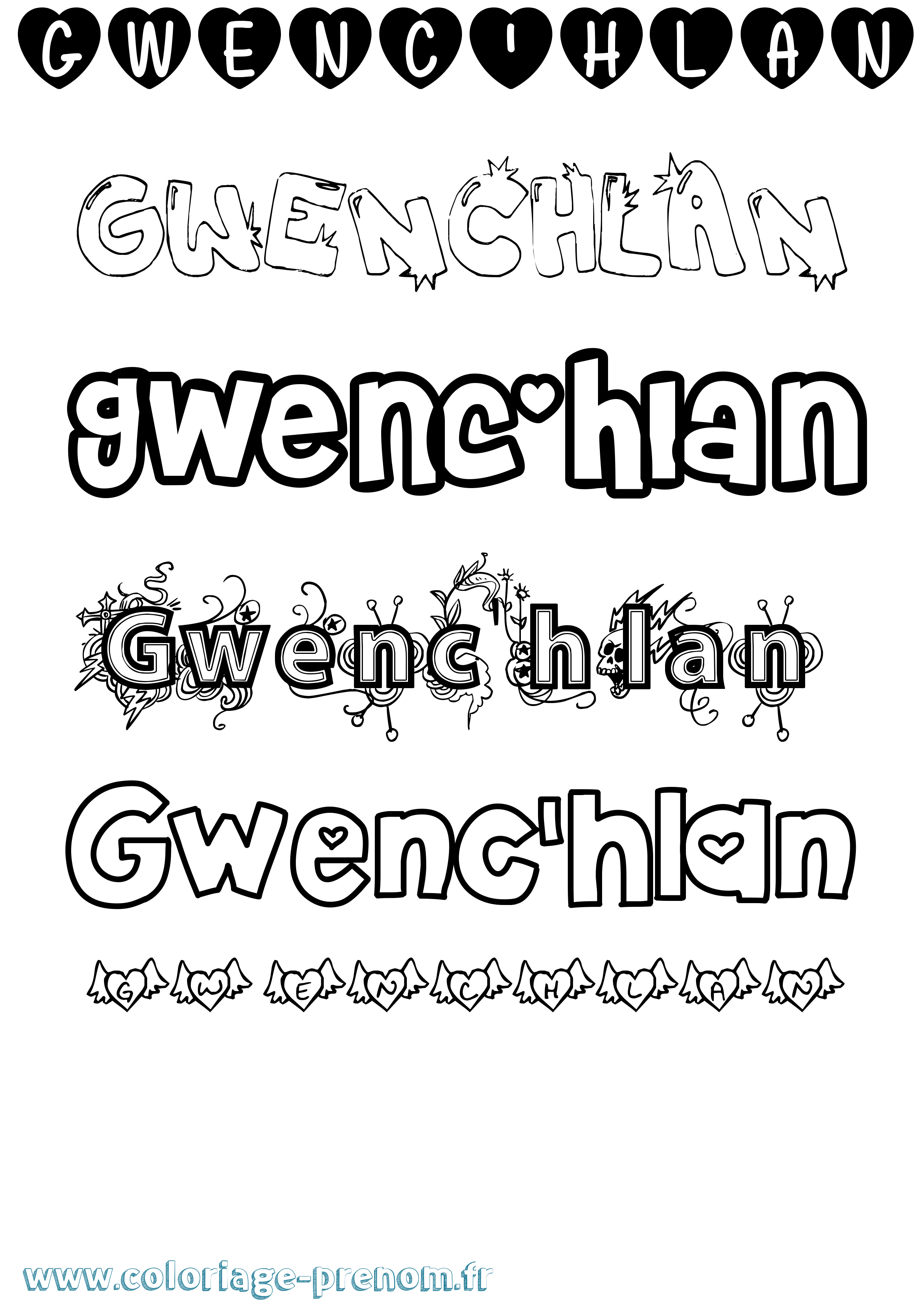 Coloriage Gwenc'Hlan Girly Coloriage prénom Gwenc'Hlan Girly