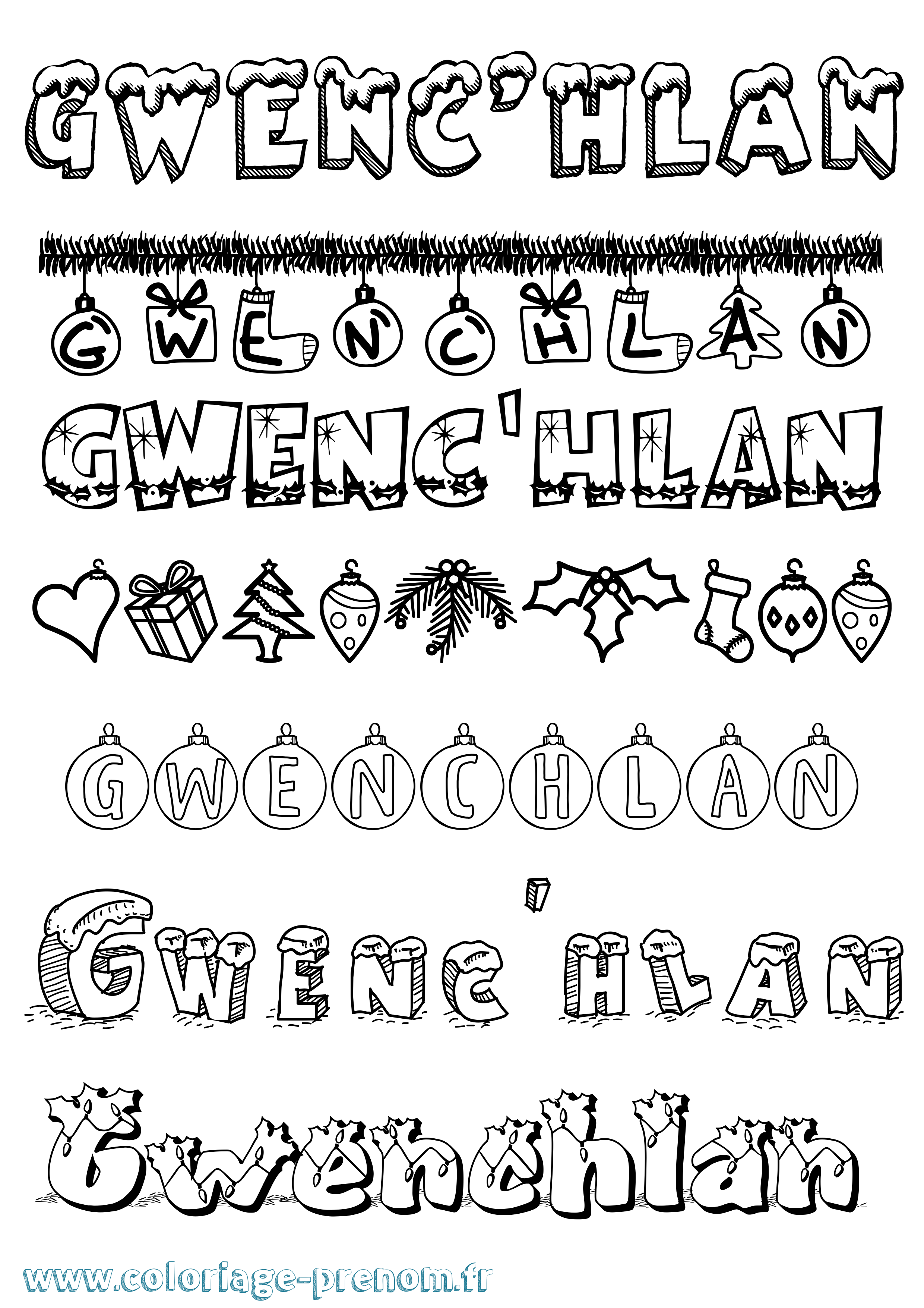 Coloriage Gwenc'Hlan Noël Coloriage prénom Gwenc'Hlan Noël